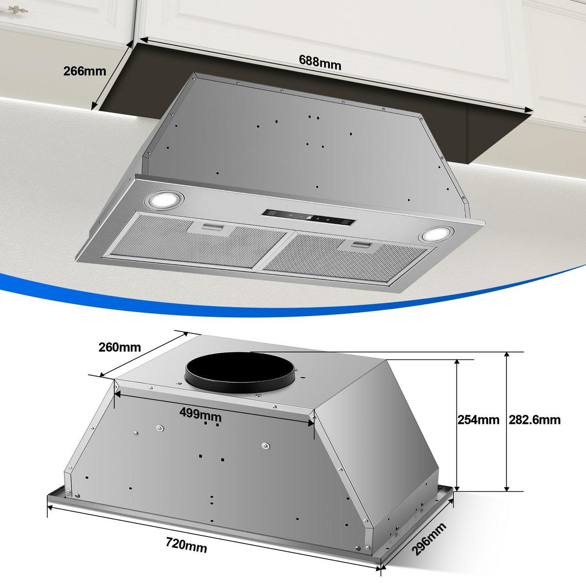 DUNSTABZUGSHAUBE mit Touch-Bedienung, Aktivkohlefilter, Filter - Silberfarben, Metall (37/41.12/84.7cm) - Korfee