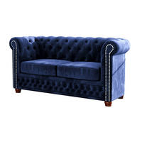 CHESTERFIELD-SOFA 2-sitzer Lauren Marineblau Samt - Dunkelblau/Braun, Holz/Textil (148/72/86cm) - S-Style Möbel
