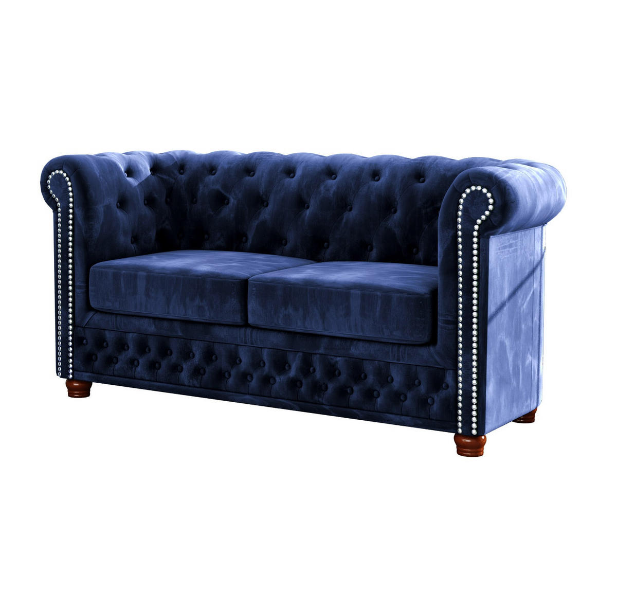 CHESTERFIELD-SOFA 2-sitzer Lauren Marineblau Samt - Dunkelblau/Braun, Holz/Textil (148/72/86cm) - S-Style Möbel