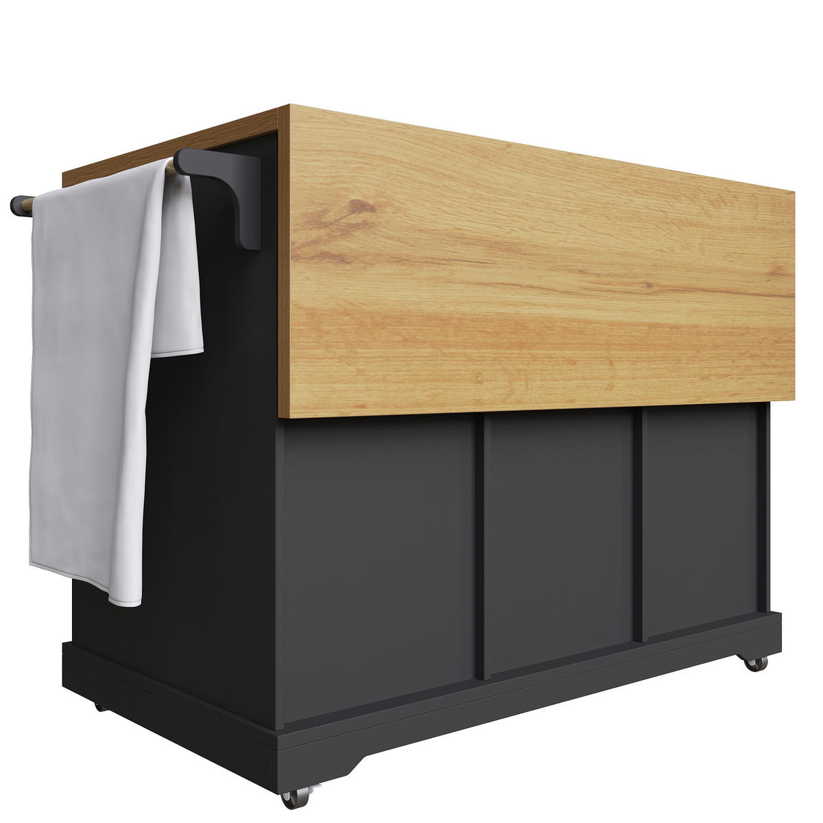 KÜCHENINSEL 147/70/93 cm Schwarz mit Klappblatt, Großem Stauraum und Rollen - Schwarz, Holz/Holzwerkstoff (147/93/70cm) - Oxeza