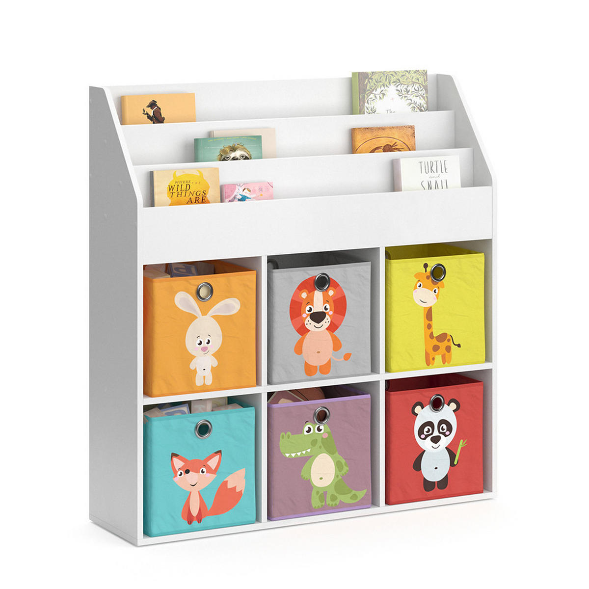 KINDERREGAL Luigi Weiß 107.2 x 114.2 cm mit 6 Faltboxen opt.1 - Weiß, Holzwerkstoff (107.2/114.2/31.2cm) - Vicco