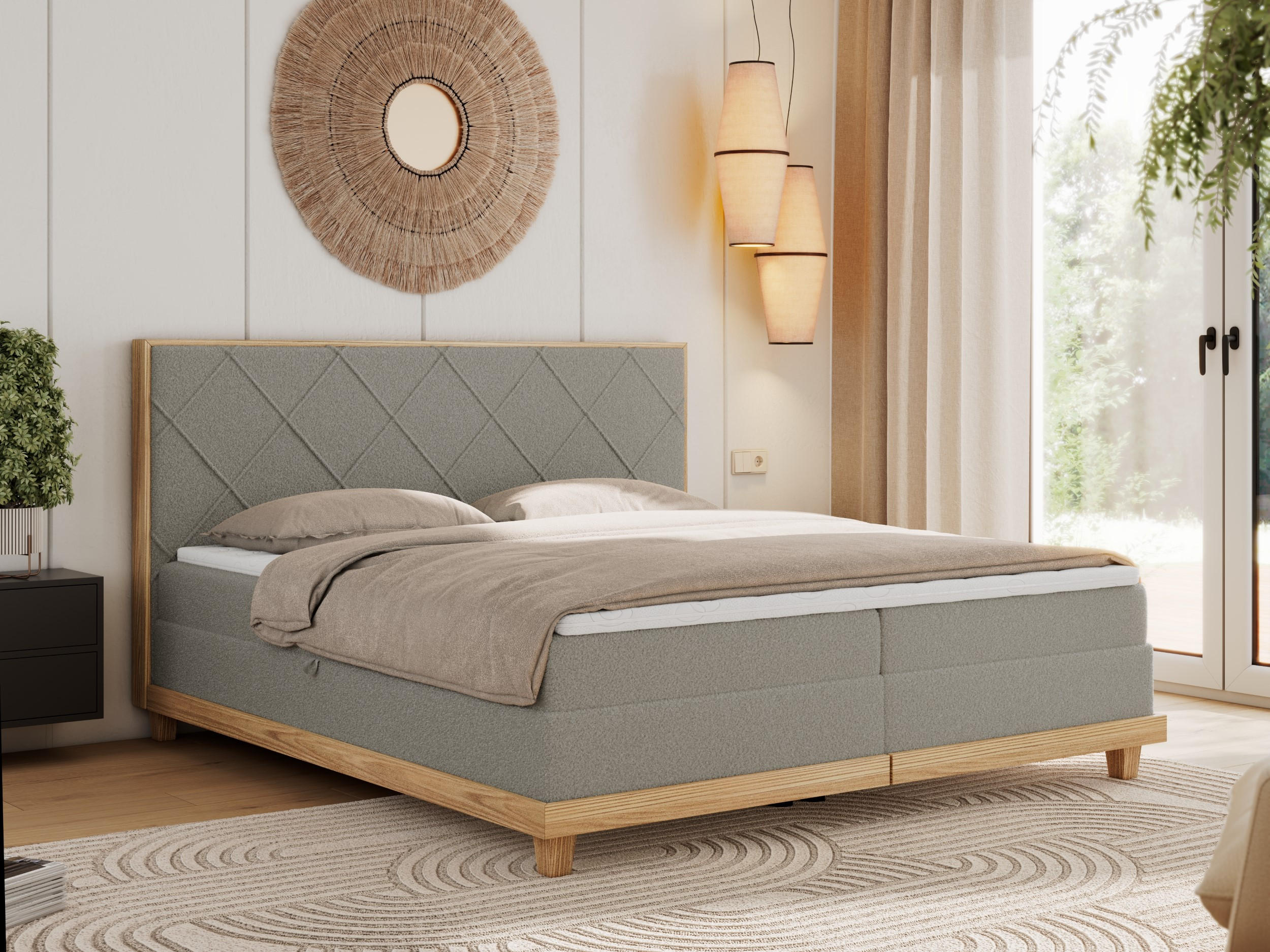 Thumbnail - MKS Boxbett, Hellgrau, Textil, 2-Sitzer, H3, Rechteckig, 160x200 cm, Oeko-Tex®, Schlafzimmer, Betten, Boxspringbetten