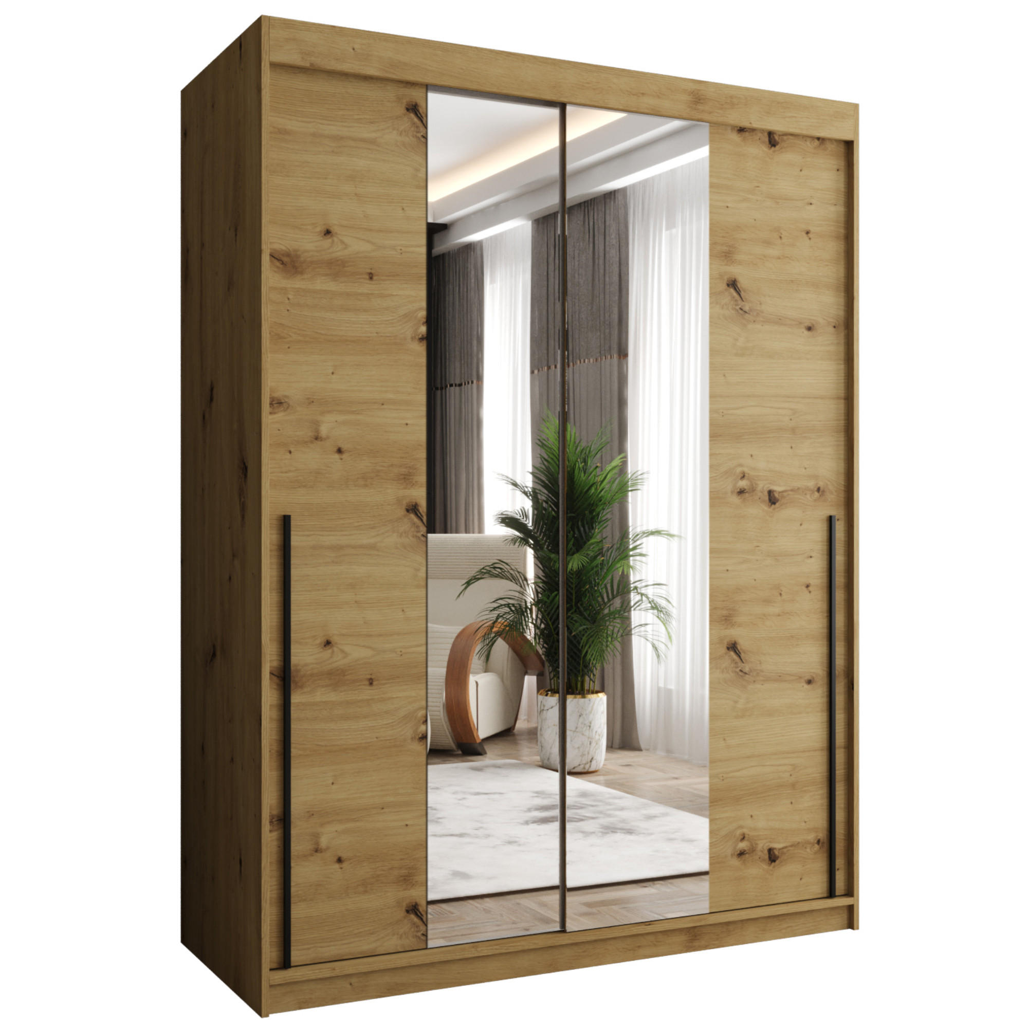 Home Collective SKŘÍŇ S POSUVNÝMI DVEŘMI se zrcadlem, šířka 150 cm, Artisan s černým úchytem