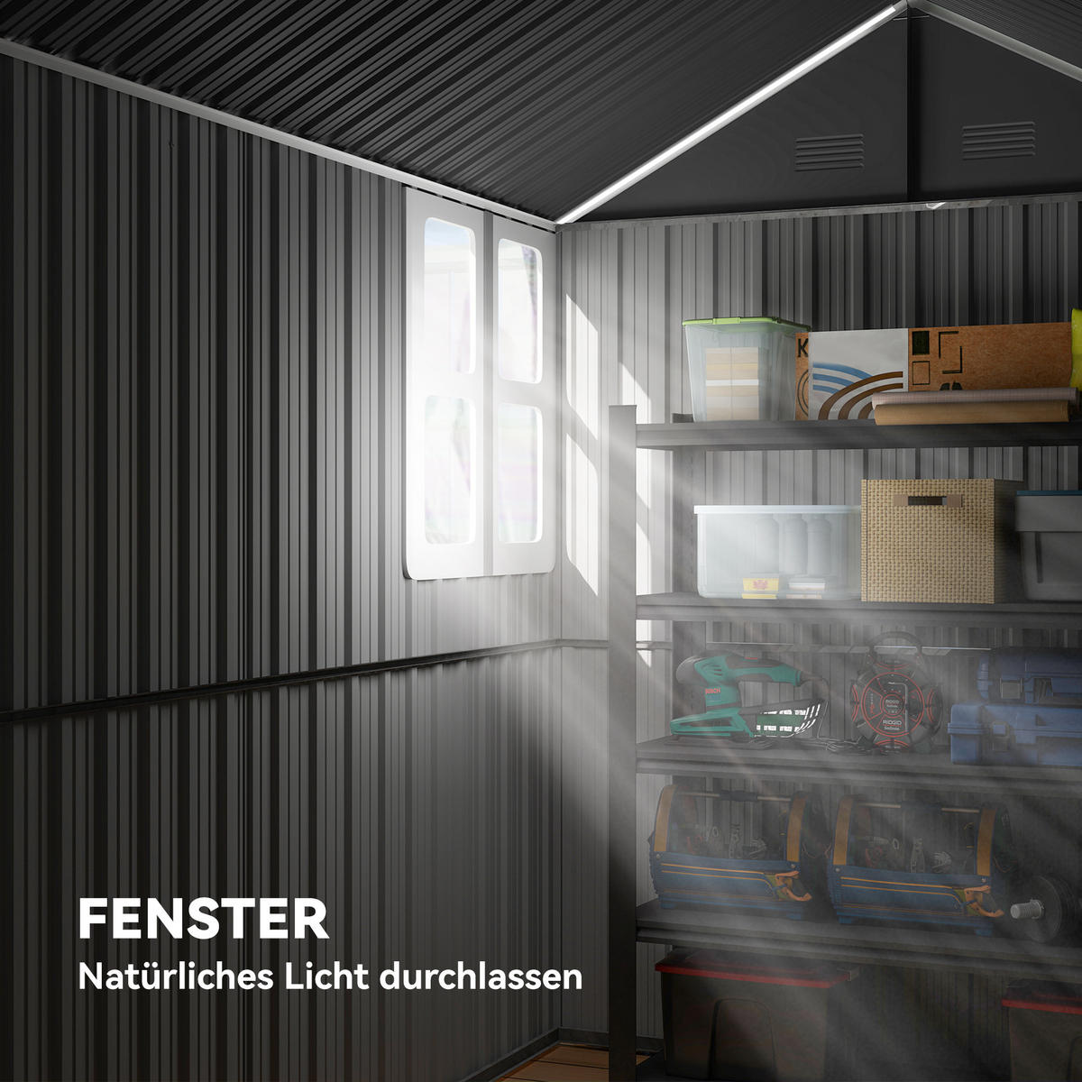 GERÄTEHAUS Stahl 4㎡ Geräteschuppen mit Fenster Gartenhaus 259x172x222 cm - Dunkelgrau, Metall (172/222/259cm) - Outsunny