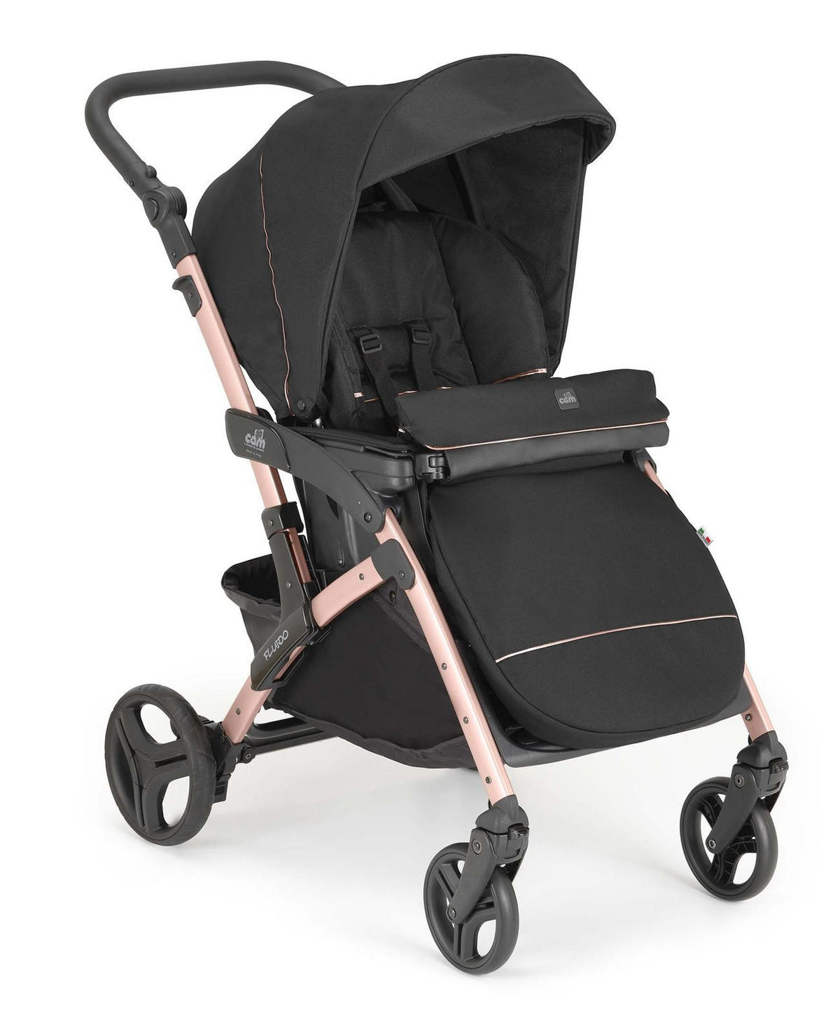 SPORT-KINDERWAGEN Fluido Easy Kombi 3 in 1 | Sportwagen | inkl. Babyschale & Auto-Kindersitz | Schwarz - Schwarz, Textil (70/110cm) - Cam il Mondo del Bambino S.p.A.