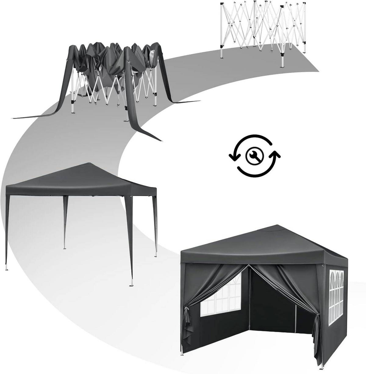 PAVILLON Pop-Up wasserdichter Faltpavillon, aus Oxford Metallrahmen 3 x 3 m - Anthrazit, Metall (300/300/260cm) - Woltu