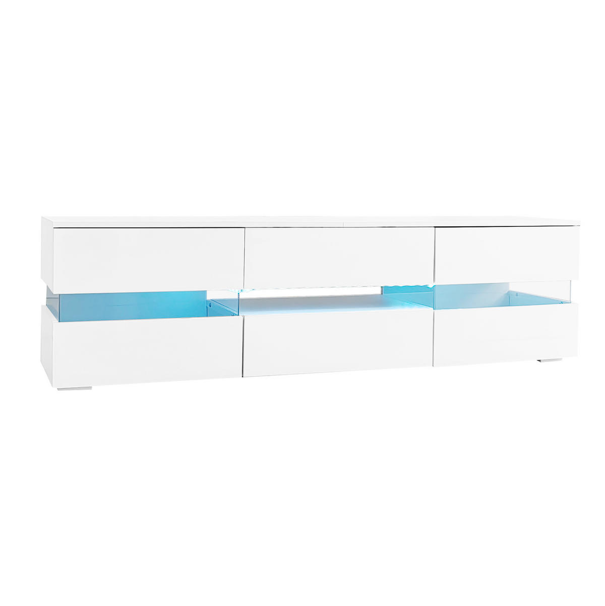 TV-LOWBOARD aus Spanplatte 160x39x45 cm Weiß mit LED-Beleuchtung, Drucköffnung und Hochglanzfront - Weiß, Holzwerkstoff (160/45/39cm) - Modfu