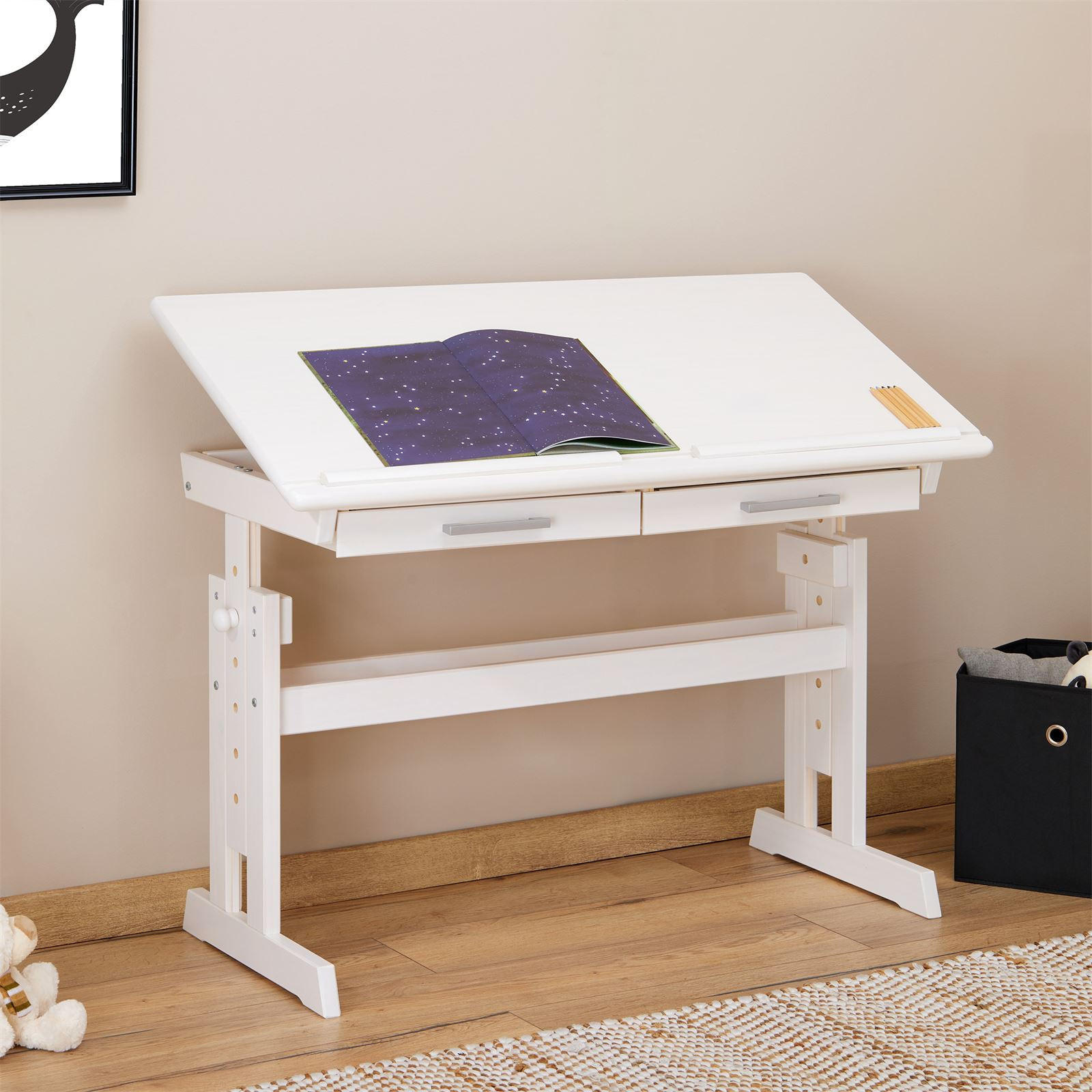KINDERSCHREIBTISCH OLIVIA - Weiß, Holz (109/130/55cm) - IDIMEX