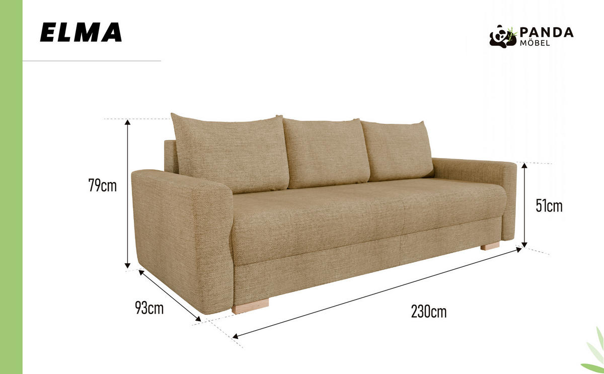 3-SITZER-SCHLAFSOFA ELMA mit Bettfunktion, braun - Braun, Holz (92.5/79/230cm) - Panda Möbel