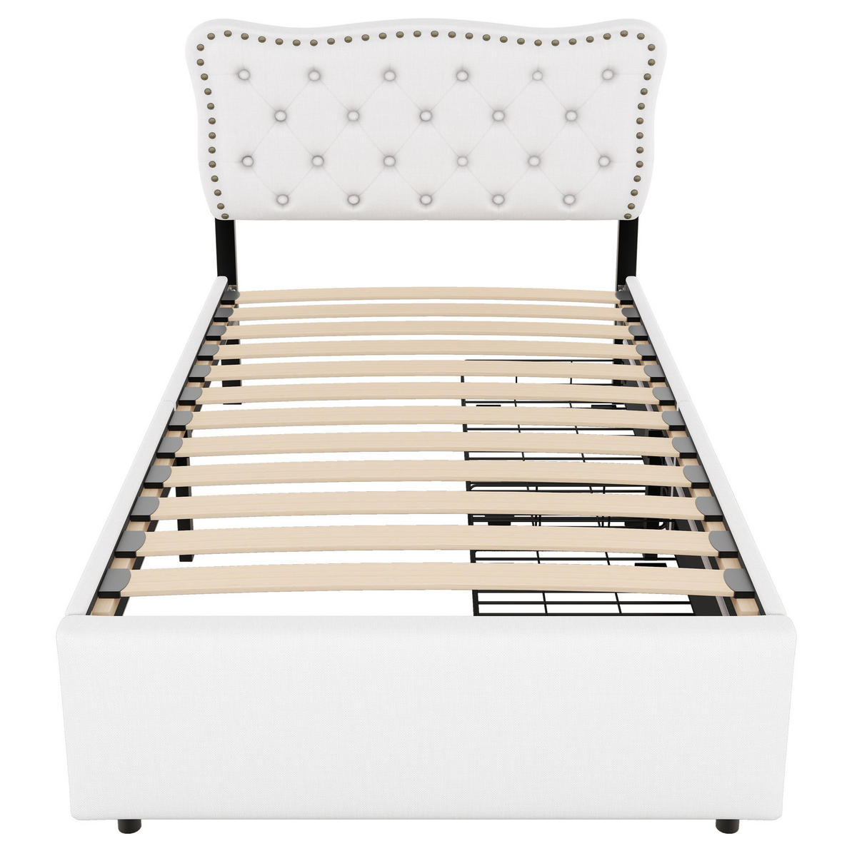 BETT gepolstert 90x200 cm mit 2 Schubladen Hellbeige - Beige, Metall (90/200cm) - Meubliv