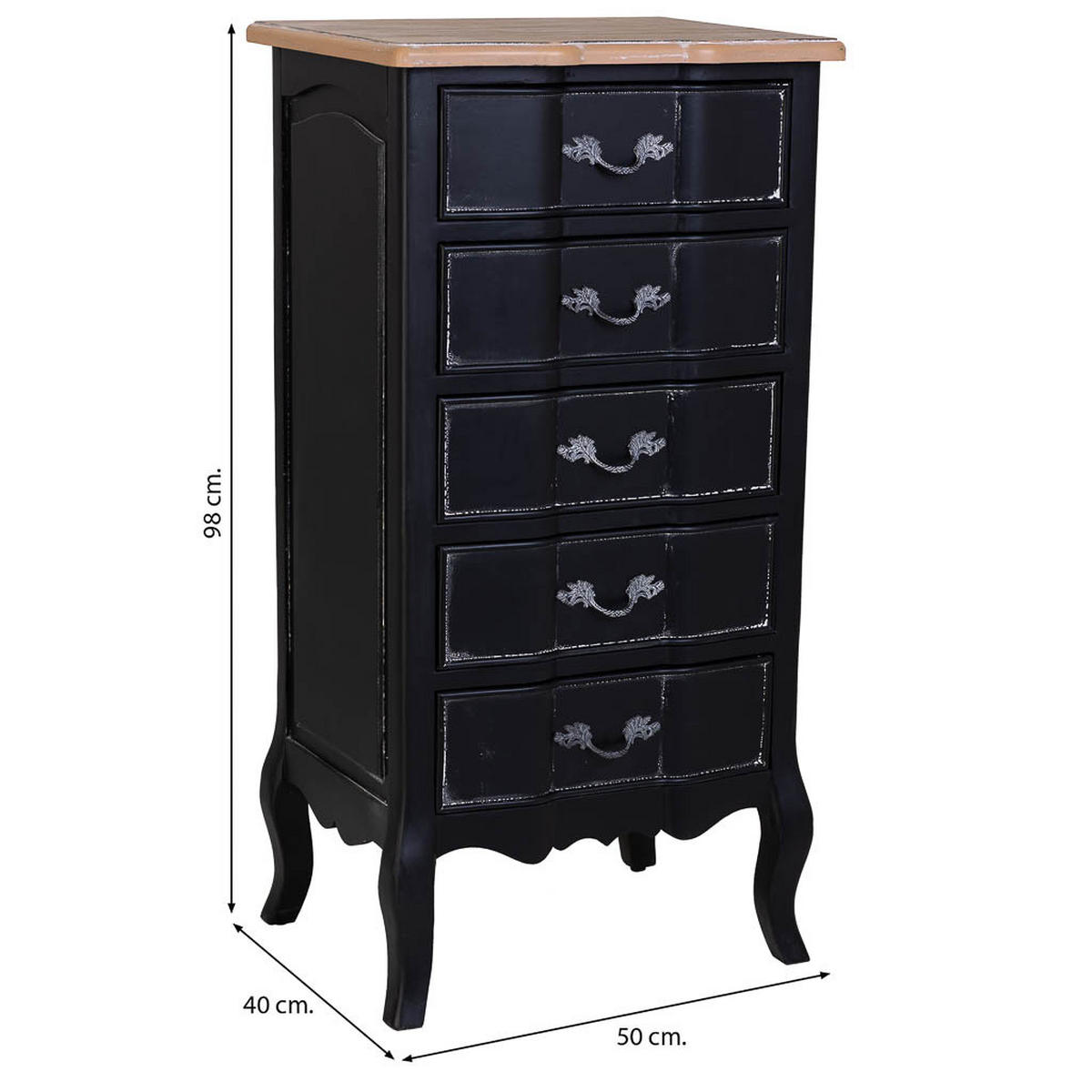 KOMMODE aus lackiertem Holz mit 5 Schubladen 50x40x98 cm Schwarz - Schwarz, Holz (50/98/40cm) - Wanderlust
