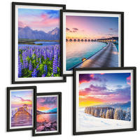 BILDER SET 5er Set - 50x50 cm & 20x30 cm & 40x60 cm Schwarzer Rahmen - Winterlandschaft des Pierbergs - Schwarz, Kunststoff (40/60cm) - TULUP