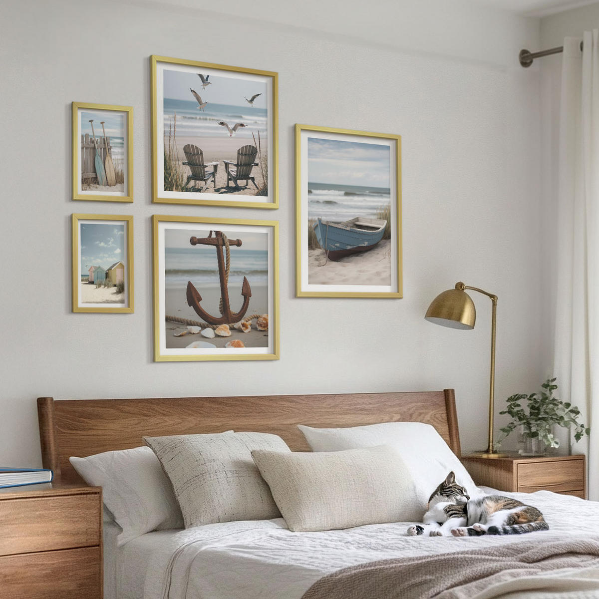 BILDER SET 5er Set - 50x50 cm & 20x30 cm & 40x60 cm Goldrahmen - Abstrakte Pflanzenmotive - Goldfarben, Kunststoff (40/60cm) - TULUP