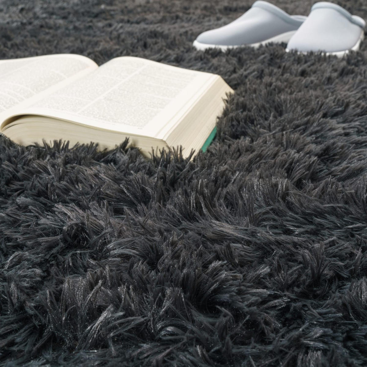 TEPPICH Hochflor Shaggy waschbar Unifarben Schlafzimmer schmutzabweisend Anthrazit Läufer 80x150 - Anthrazit, Textil (80/150cm) - KADIMA DESIGN