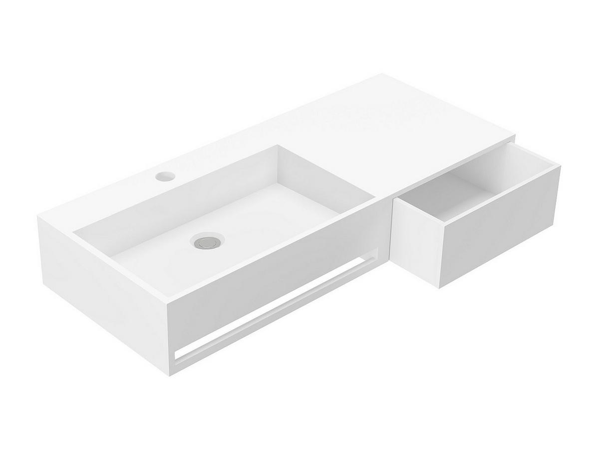 WASCHTISCHPLATTE mit Handtuchhalter - 90 x 40 x 17 cm - Weiß - GANDAKI - Weiß, Stein (90/17/40cm) - Vente-Unique