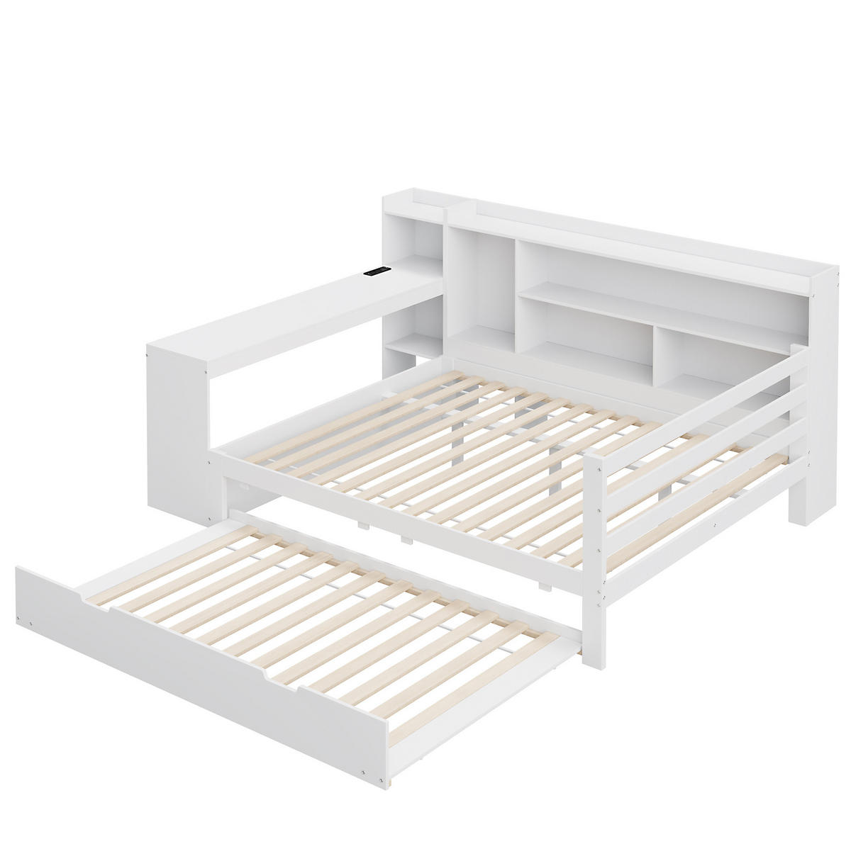 SCHLAFSOFA 140x200 cm Weiß mit Ausziehbett, Schreibtisch, Regalen und USB-Anschlüssen - Weiß, Holzwerkstoff (90/200cm) - IVMEU