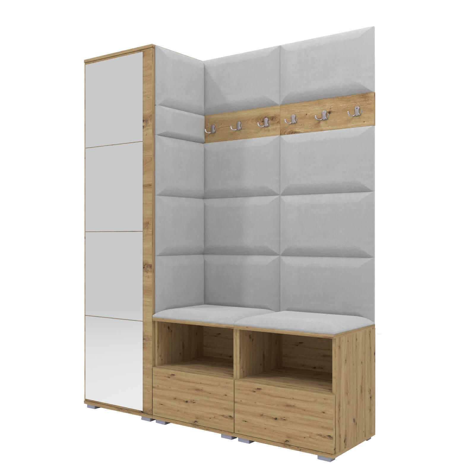 XXXLutz Garderoben-Set Eiche Artisan, Grau 150x187x40 cm