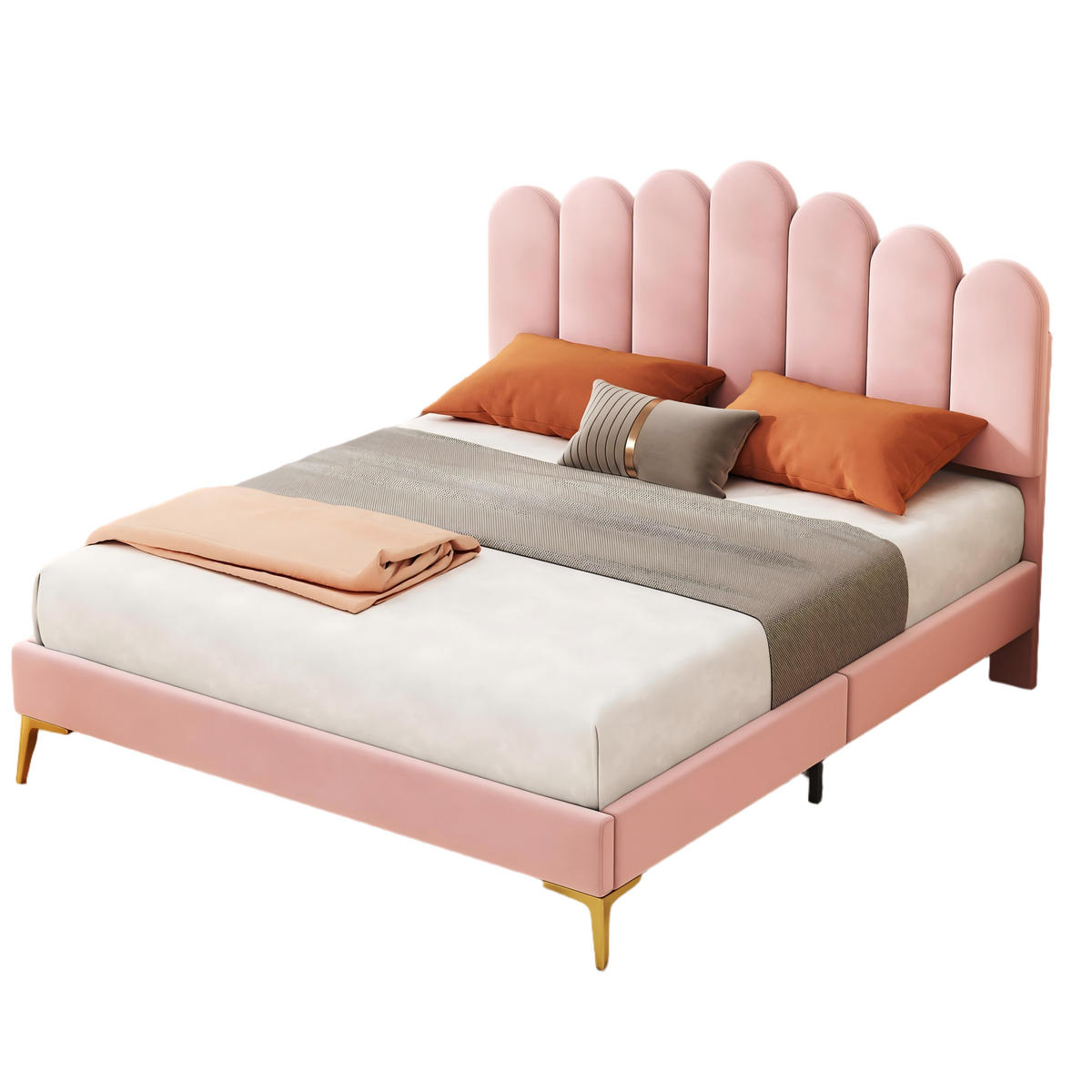 POLSTERBETT 140/200 cm rosa aus Samt mit höhenverstellbarem Kopfteil - Rosa, Textil (140/200cm) - OKWISH