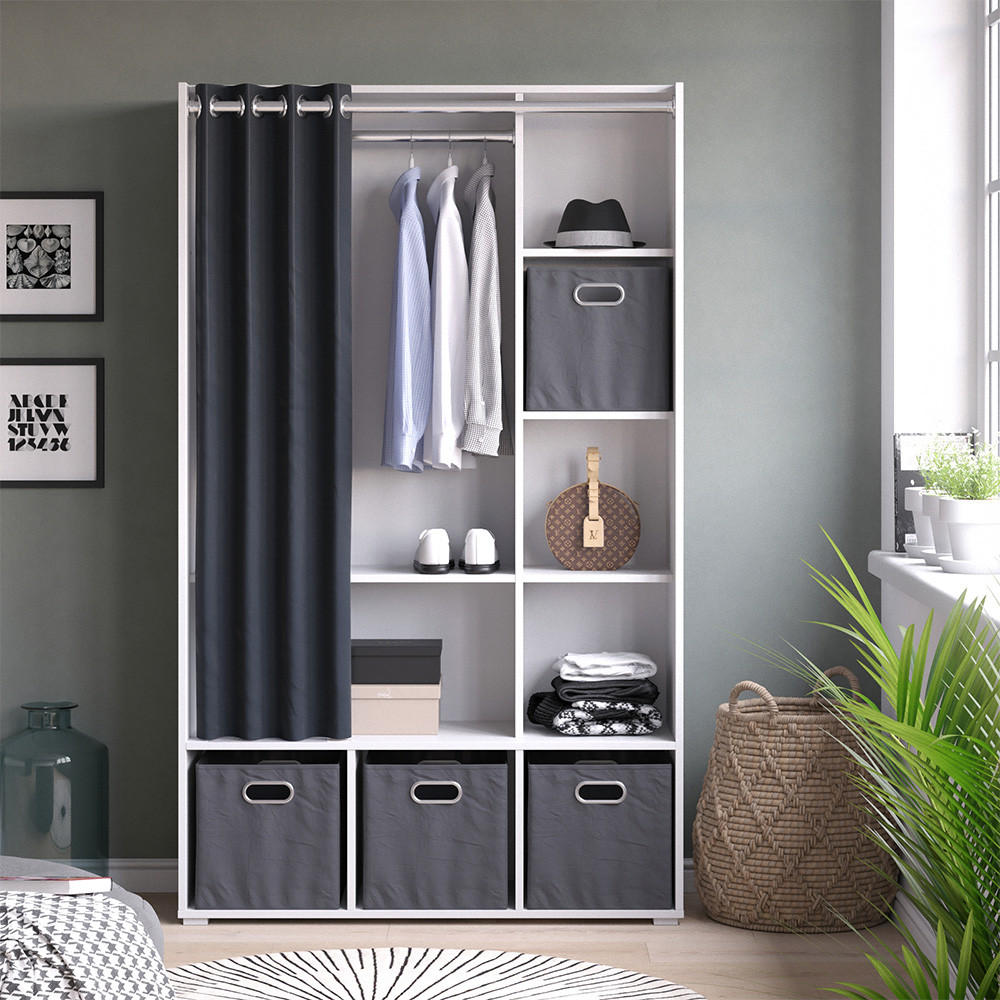 KLEIDERSCHRANK Luigi Weiß 105.8 x 178.1 cm Mit Faltboxen (grau) - Weiß, Holzwerkstoff (38/178.1/105.8cm) - Vicco