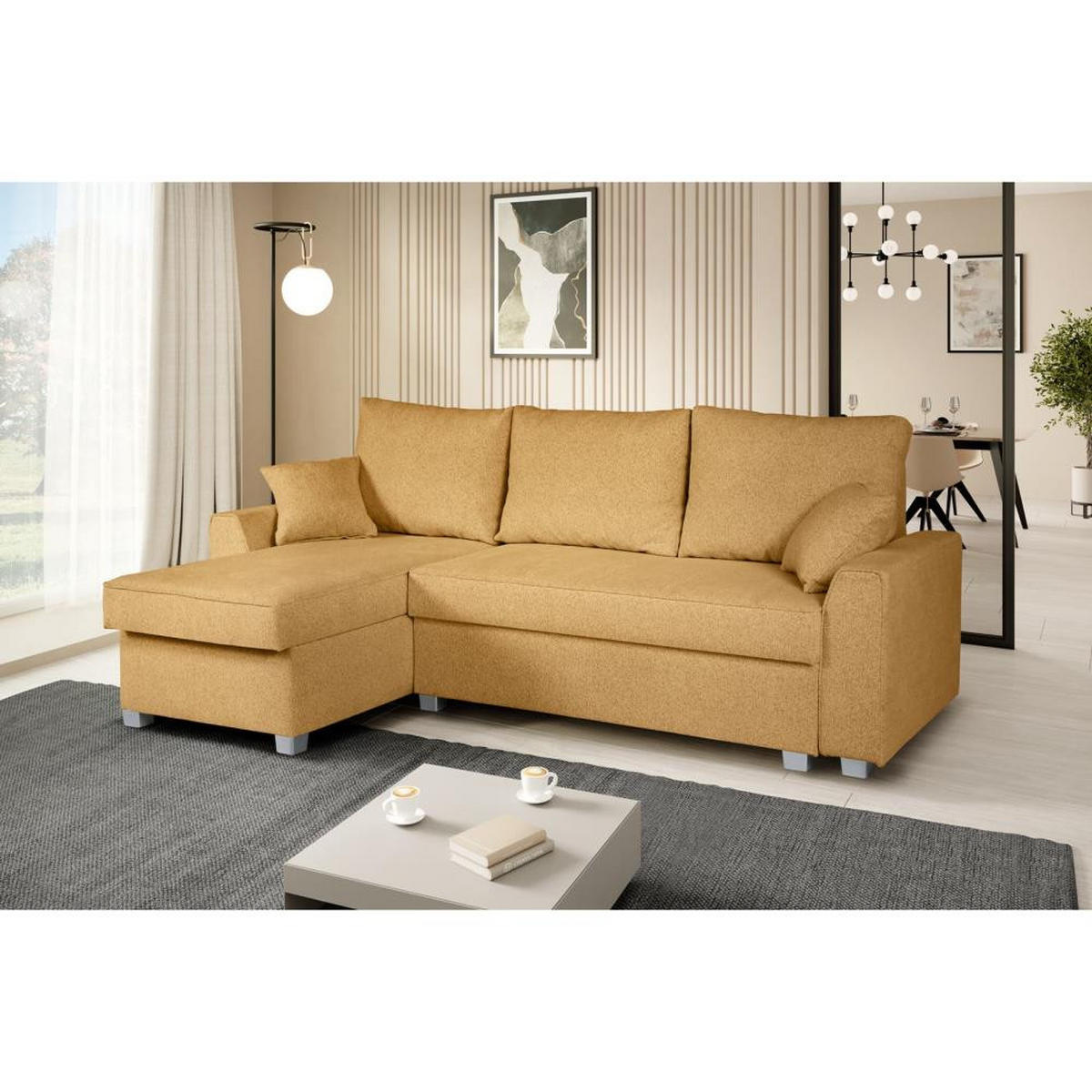 ECKSCHLAFSOFA Teramo gelb - Gelb/Schwarz, Kunststoff/Textil (235/150cm) - Beautysofa