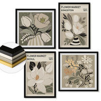 WANDBILDER 4er-Set - 50x50 cm & 40x60 cm Schwarzer Rahmen - Kingston Seoul Retro-Blumen - Schwarz, Kunststoff (50/50cm) - ArtPrintCave