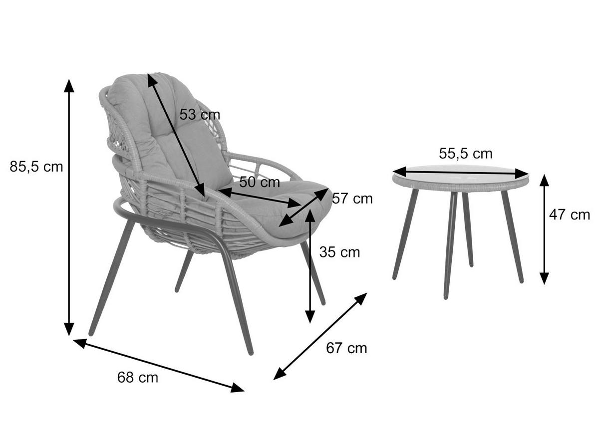 POLY-RATTAN GARNITUR Grau, Hellgrau - Hellgrau/Grau, Kunststoff - MCW