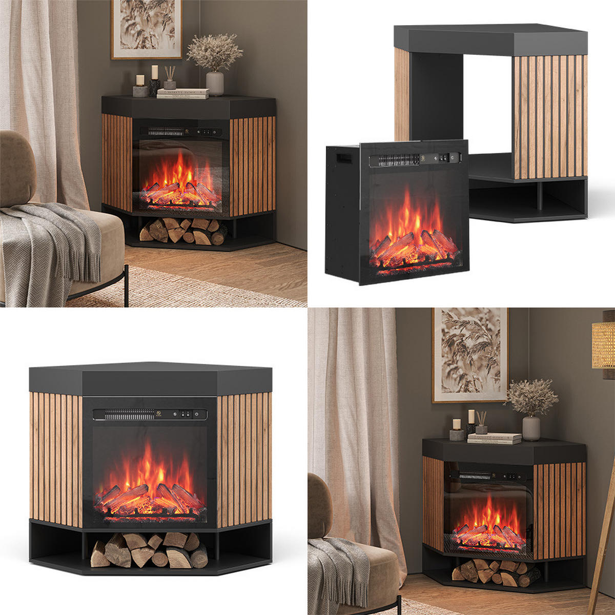 ELEKTROKAMIN Lynea Schwarz 100 cm mit realistischem Flammeneffekt und Heizung 1800W - Schwarz, Holzwerkstoff (100/80/73cm) - Vicco