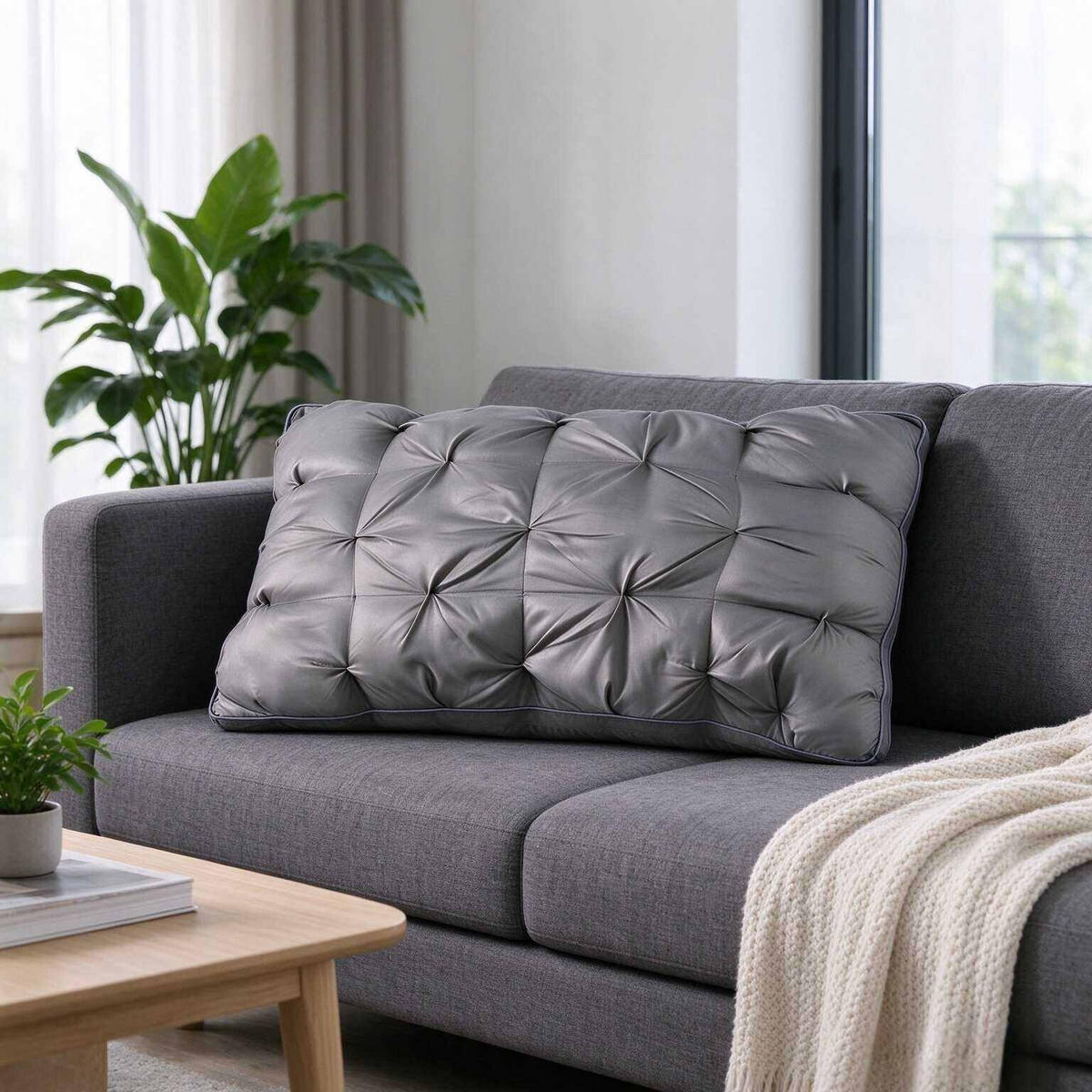 KISSEN – Hohes Kissen – 48 x 74 cm – Dunkelgrau - Dunkelgrau, Textil (74/48cm)