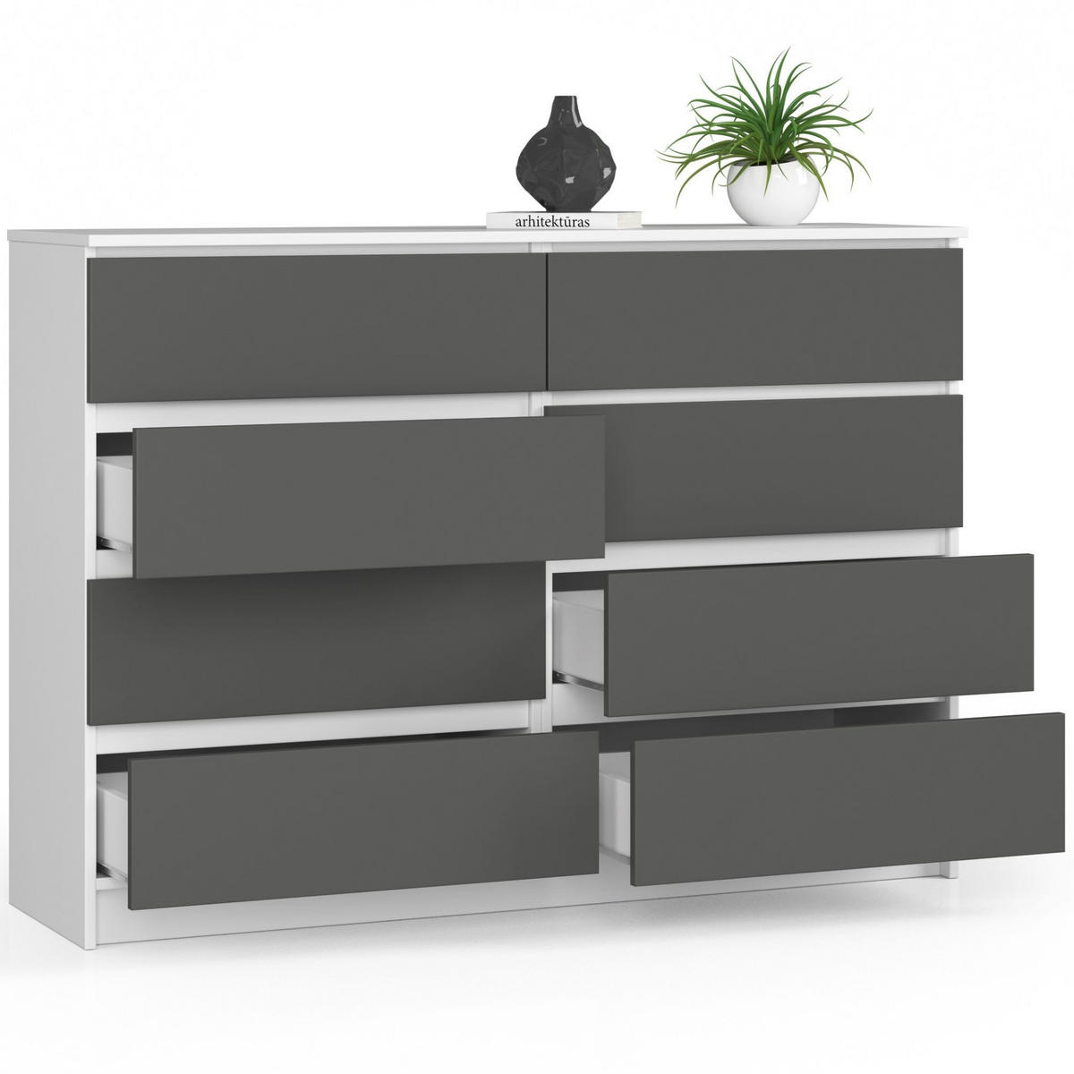 KOMMODE Weiß, Graphit Grau 99/138/40 - Weiß, Holzwerkstoff (138/99/40cm) - RAUMHIRSCH FURNITURE