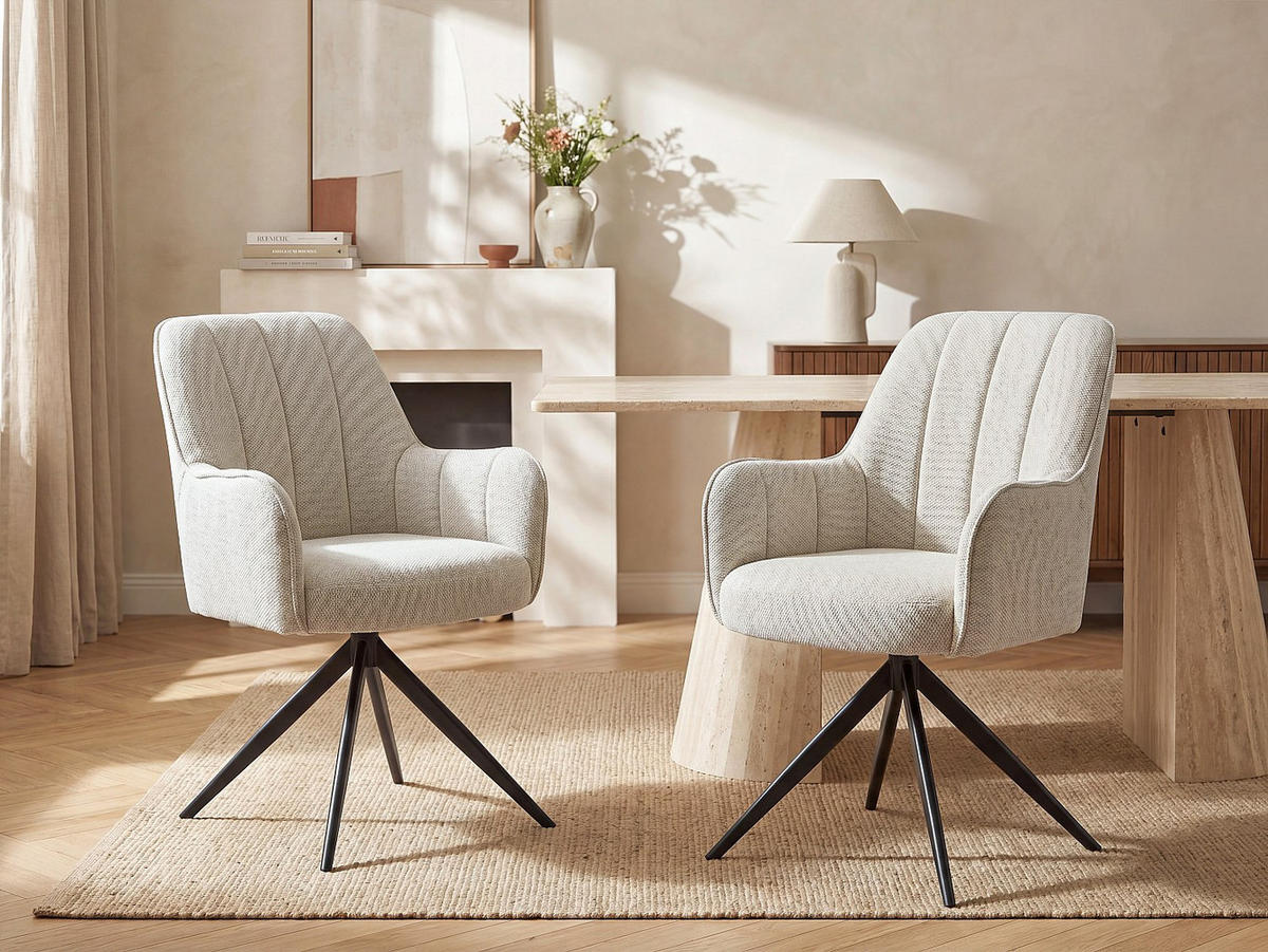 STUHL - 58.5 cm x 64.5 cm - stoff - cremefarben Lejina - Creme, Textil (58.5/86/64.5cm) - Vente-Unique