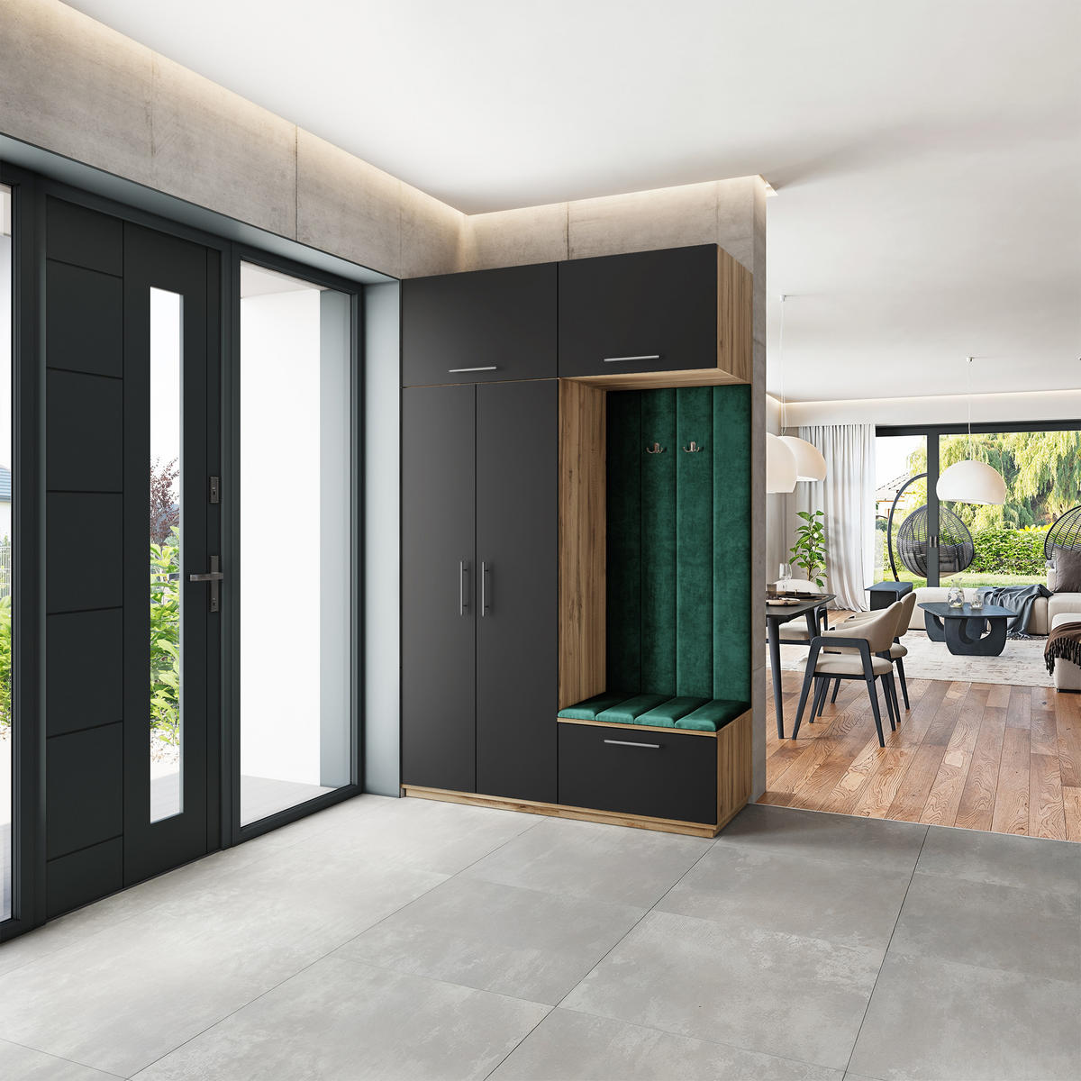 GARDEROBENSCHRANK REMA 150/240/60 cm Modern Garderobe-Set Eiche Wotan - Eiche Wotan/Schwarz, Holzwerkstoff (150/240/60cm) - MASSENO