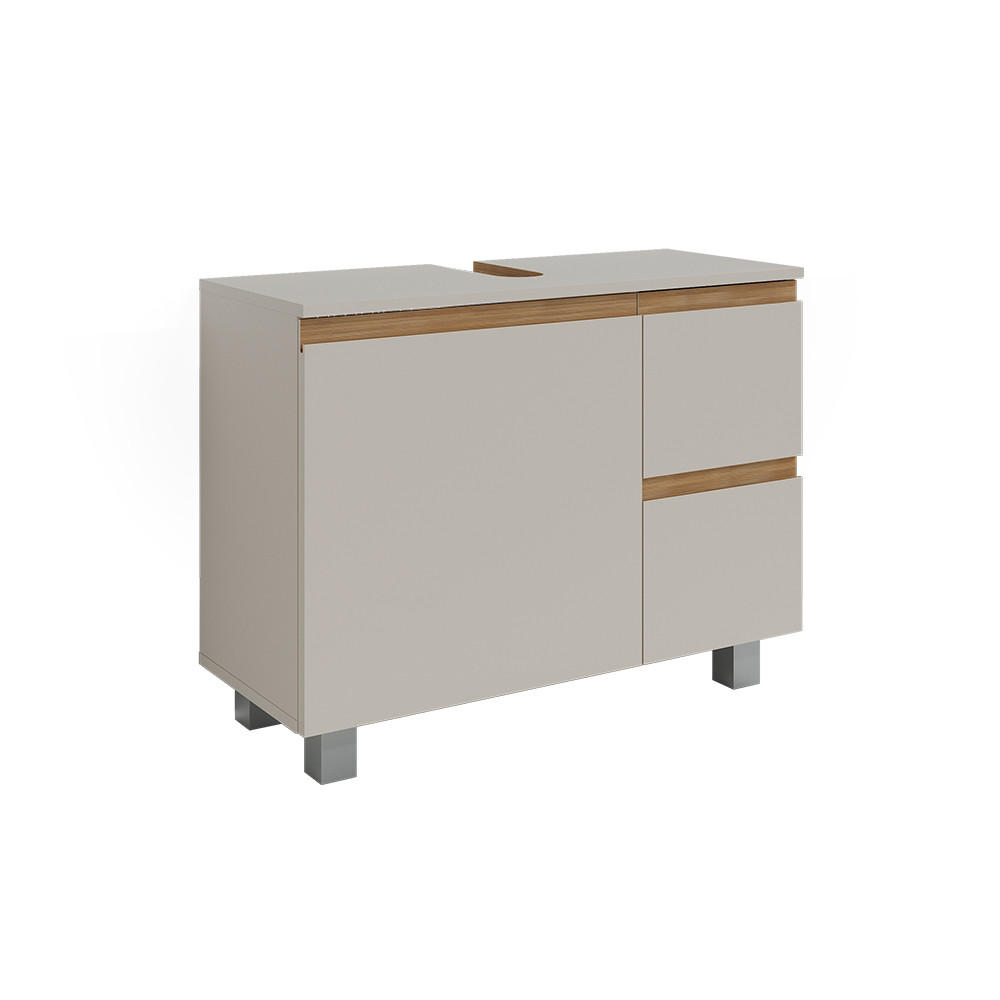 WASCHBECKENUNTERSCHRANK J-Shape Cashmere/Artisan 80 x 60.8 cm mit 2 Schubladen - Kaschmir/Hellgrau, Holzwerkstoff (80/60.8/33cm) - Vicco