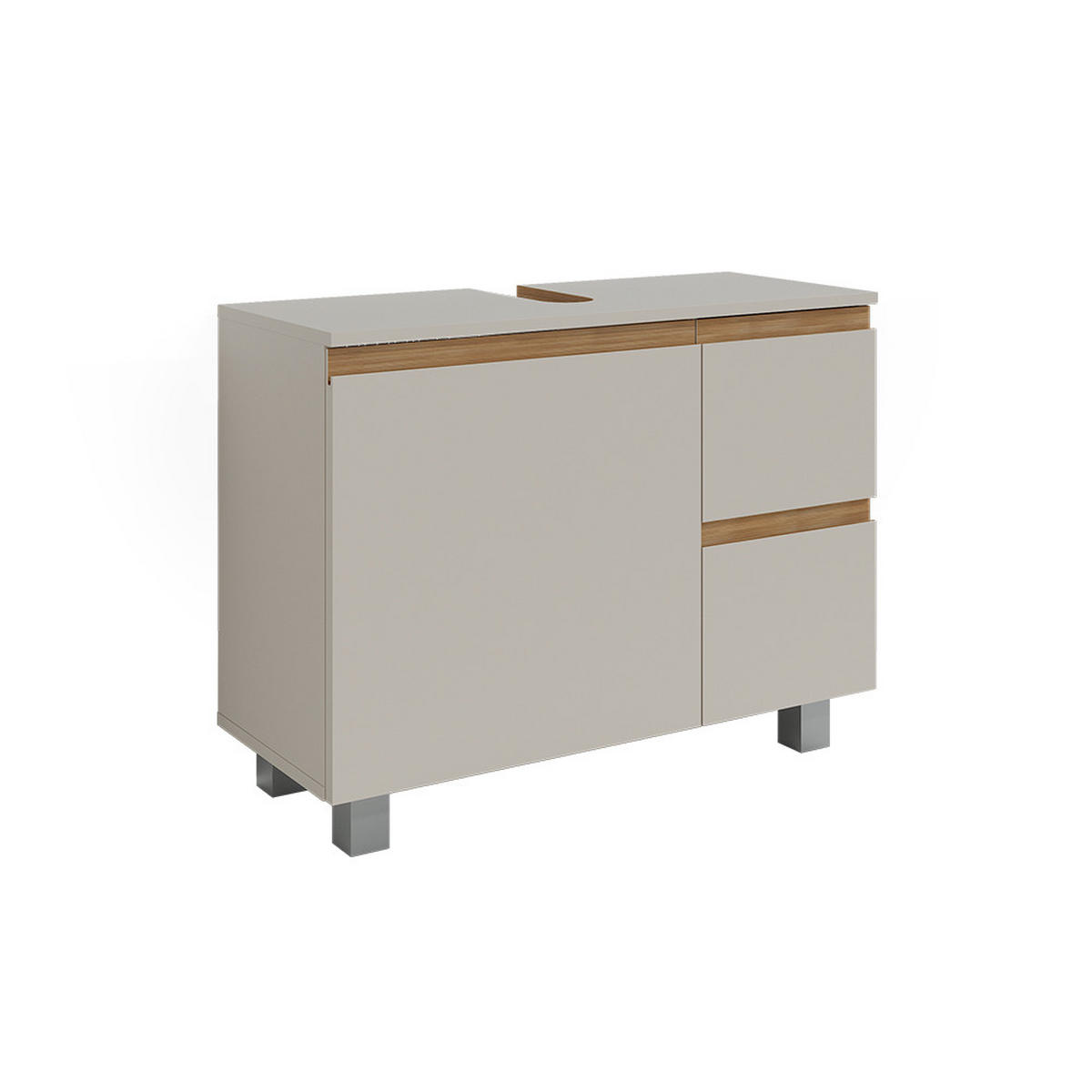 WASCHBECKENUNTERSCHRANK J-Shape Cashmere/Artisan 80 x 60.8 cm mit 2 Schubladen - Kaschmir/Hellgrau, Holzwerkstoff (80/60.8/33cm) - Vicco