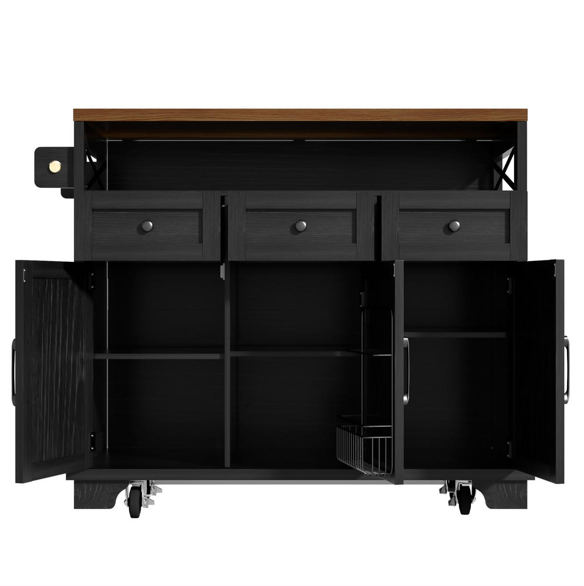 KÜCHENINSEL 118/43-80/98 cm aus MDF und Metall mit klappbarer Tischplatte Schwarz - Schwarz, Holzwerkstoff (118/98/43cm) - Modenvie