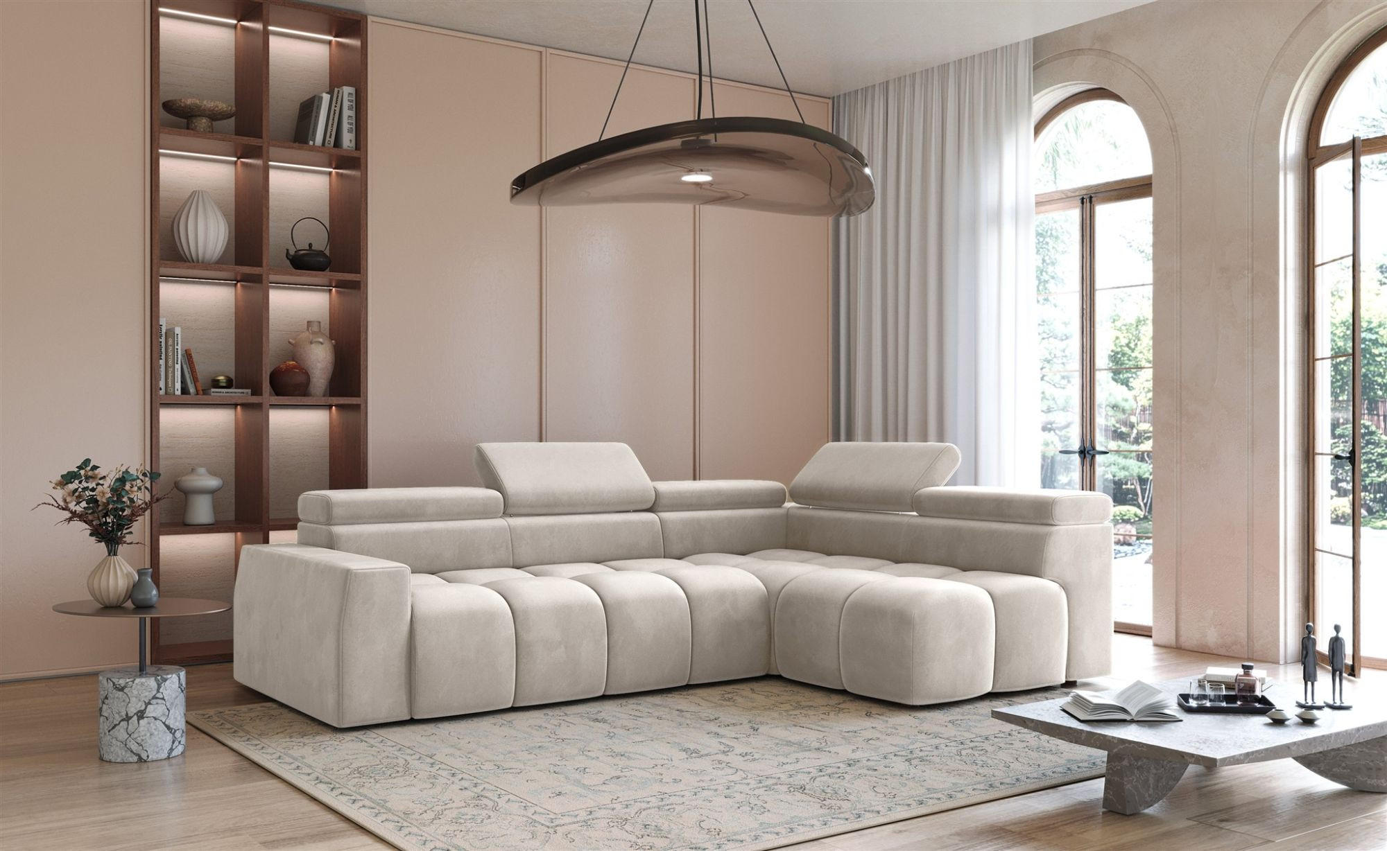 ECKSOFA Darcy - Beige, Holzwerkstoff/Textil (305/210cm) - Fun Möbel