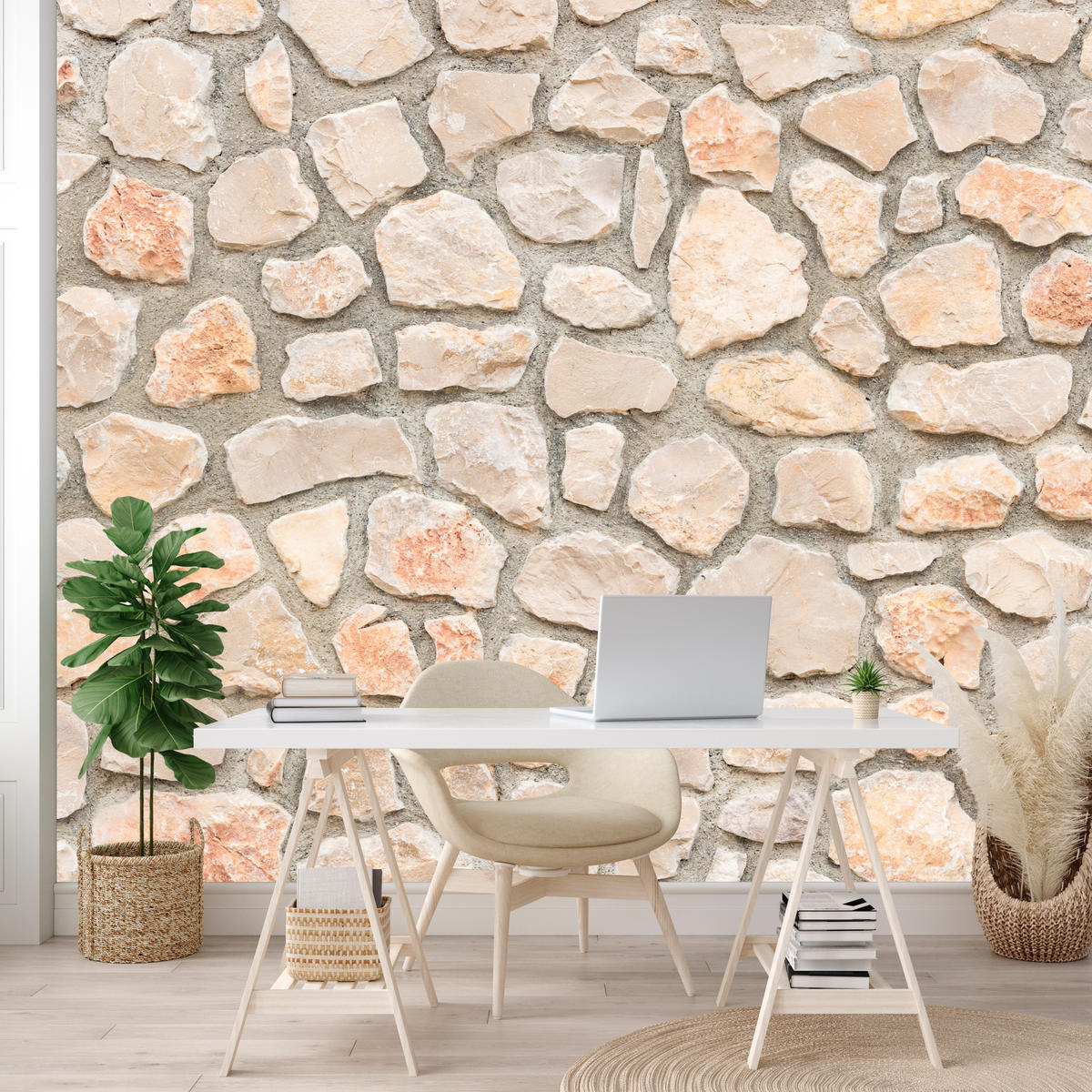 FOTOTAPETE für Wohnzimmer Steinmauer Ziegel Wand Industrial Textur 350x256 - Weiß/Grau, Papier (350/256cm) - Muralo