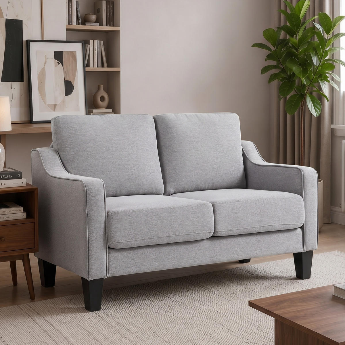 SOFA, 2-Sitzer, Leinenoptik, modern, platzsparend, hellgrau, 136x77x86cm - Multicolor, Holzwerkstoff (136/86/77cm) - FORIOUS