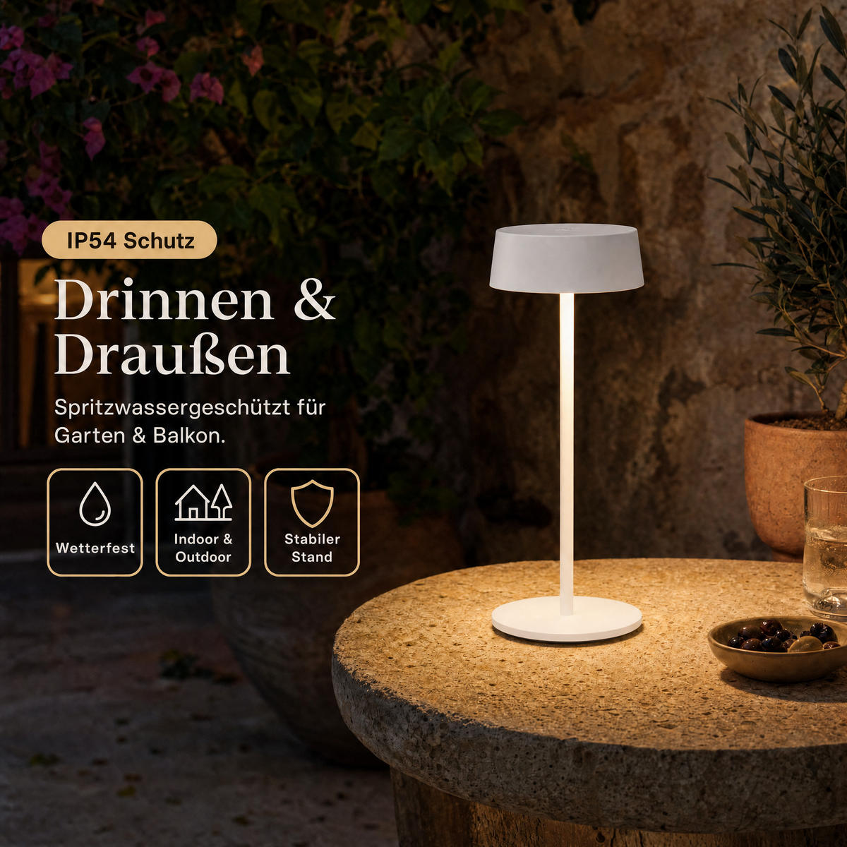 LED-TISCHLEUCHTE - dimmbar, kabellos, IP54, Metallgehäuse, für Innen- und Außenbereich, weiß, höhenverstellbar - Weiß, Metall (13.5/13.5/36cm) - Northpoint