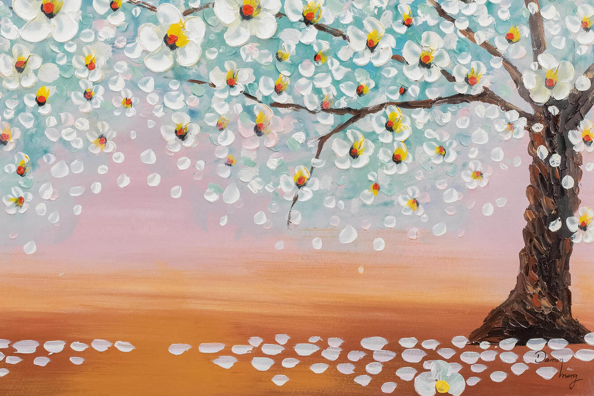 ACRYLBILD HANDGEMALT 120/80 cm - Weiß/Orange, Holz/Textil (2.02/80cm) - KUNSTLOFT