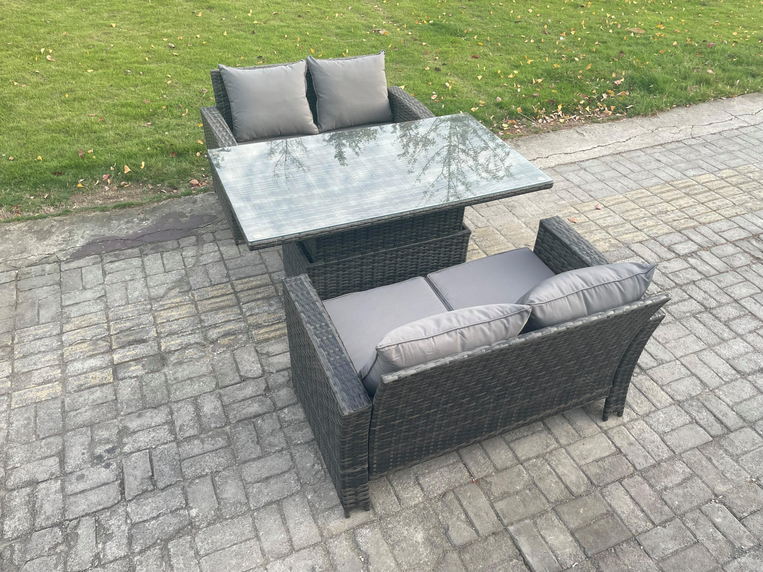 GARTENMÖBEL SET mit höhenverstellbarer Tisch Polyrattan Dunkelgrau 8-Sitzer - Dunkelgrau, Metall - Fimous