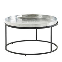 COUCHTISCH mit Hammerschlag-Struktur, abnehmbares Tablett, aus Aluminium und Eisen, Silber 62x62x36 cm - Silberfarben/Schwarz, Metall (62/62/36cm) - KADIMA DESIGN