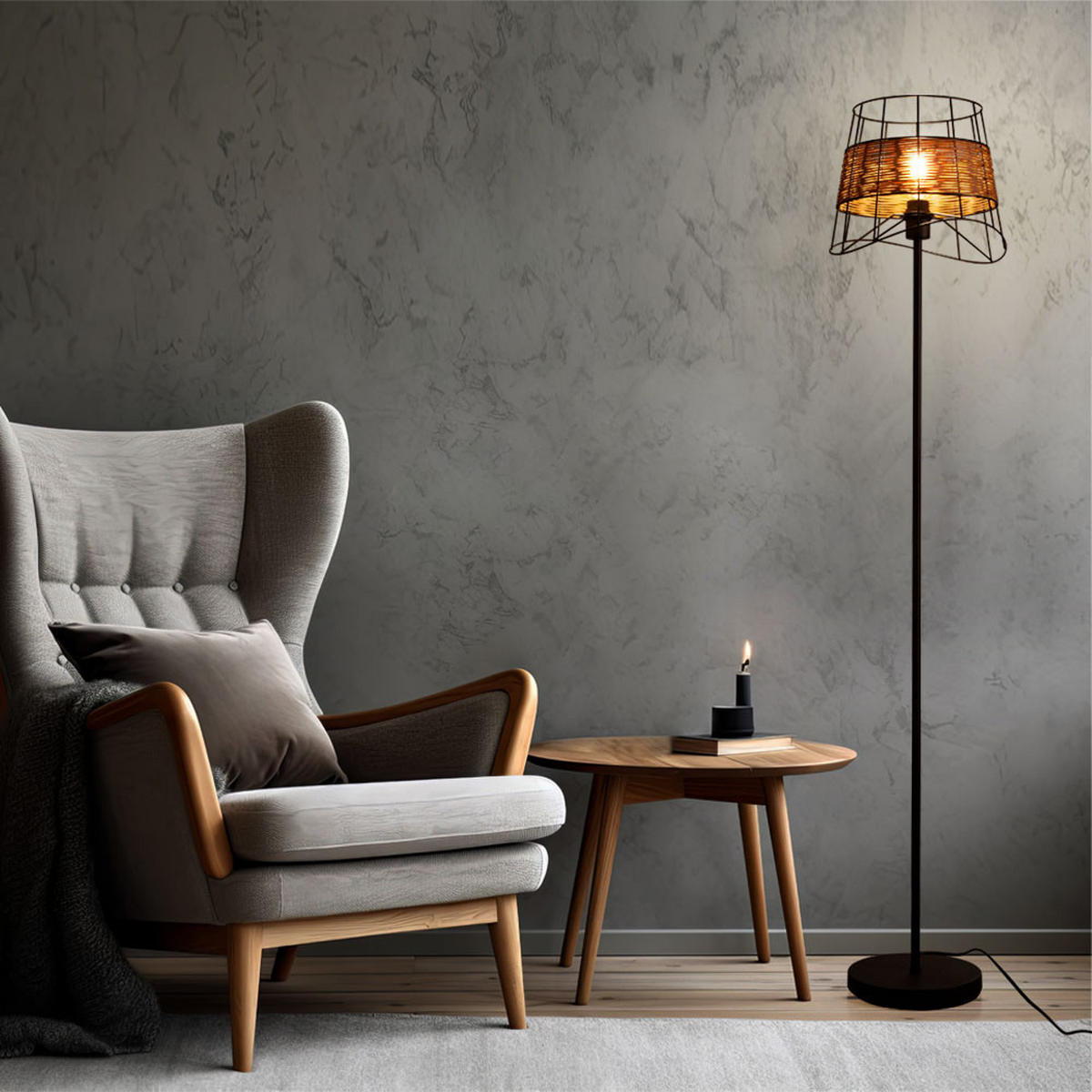 LED STEHLEUCHTE Metall Braun Käfig-Design - Braun, Metall (30/30/154cm) - Nowa
