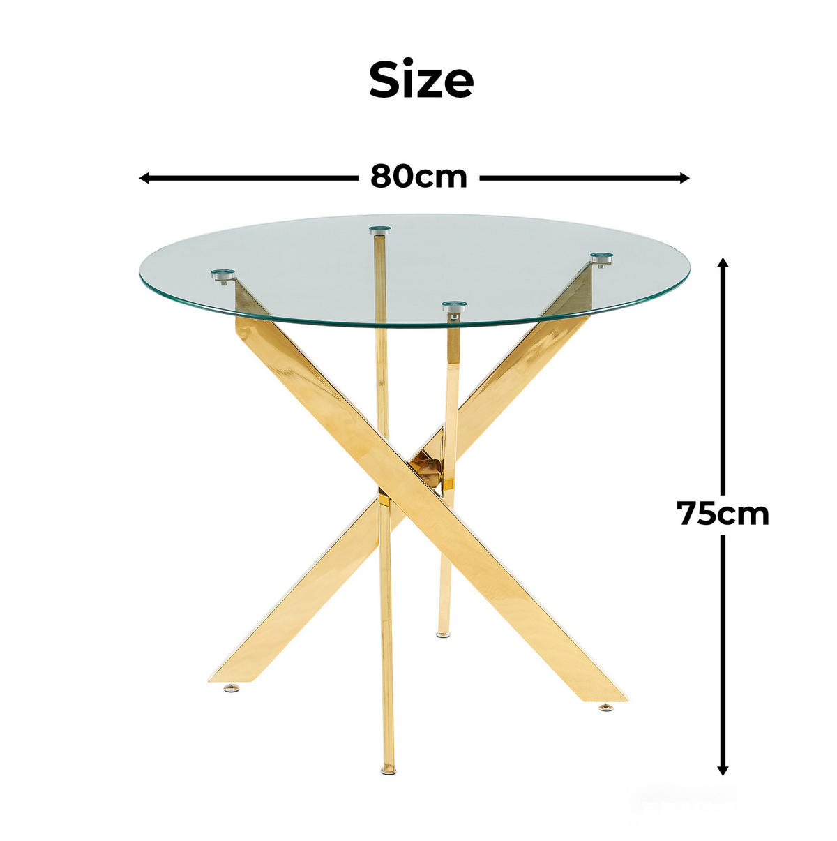 ESSTISCH 80/75 cm in Gold mit Glasplatte und Metallgestell - Goldfarben, Metall (80/80/75cm) - Flora Grace