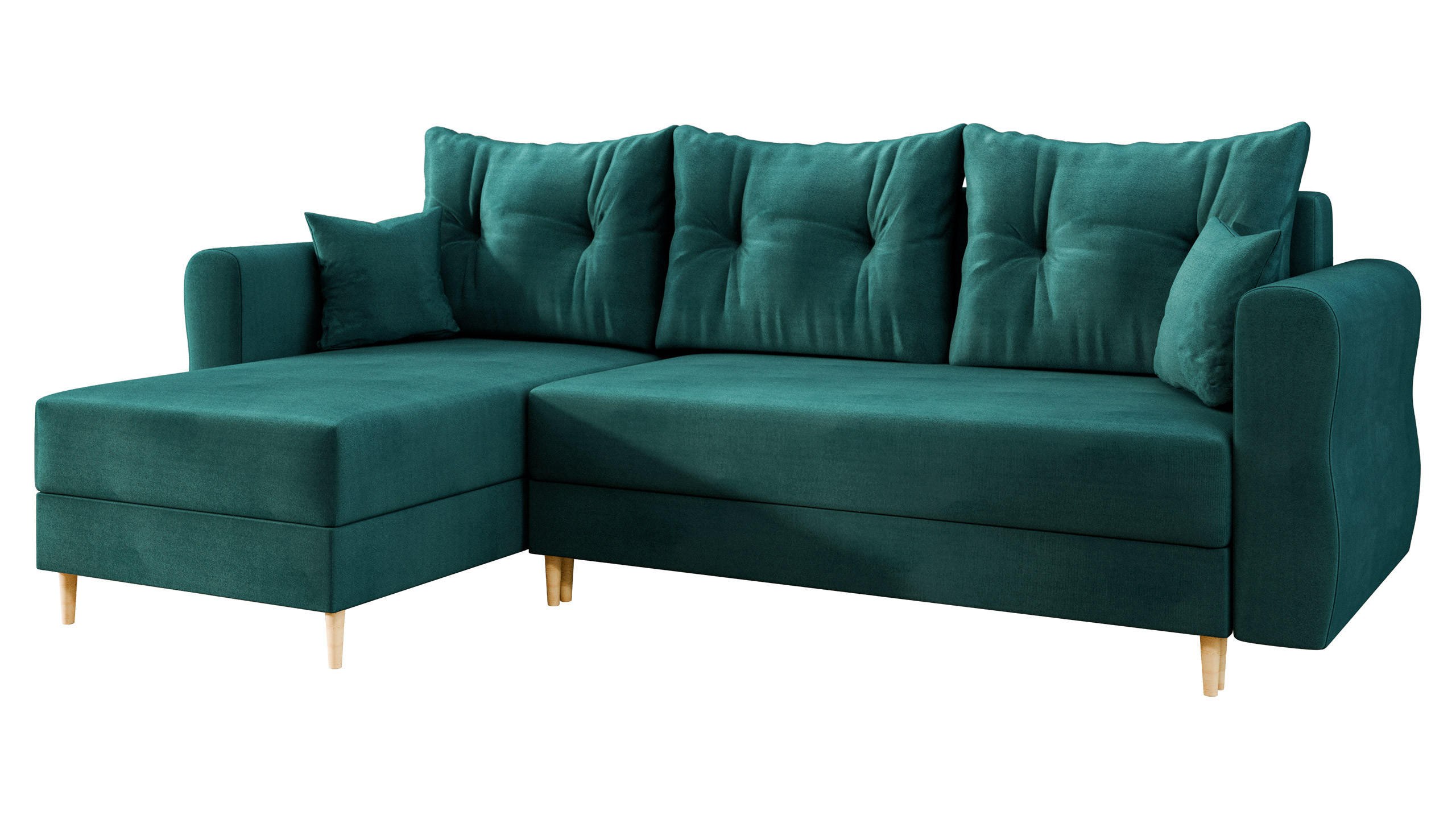 ECKSOFA Zako L - Türkis/Naturfarben, Holz/Textil (238/138cm) - MIRJAN24