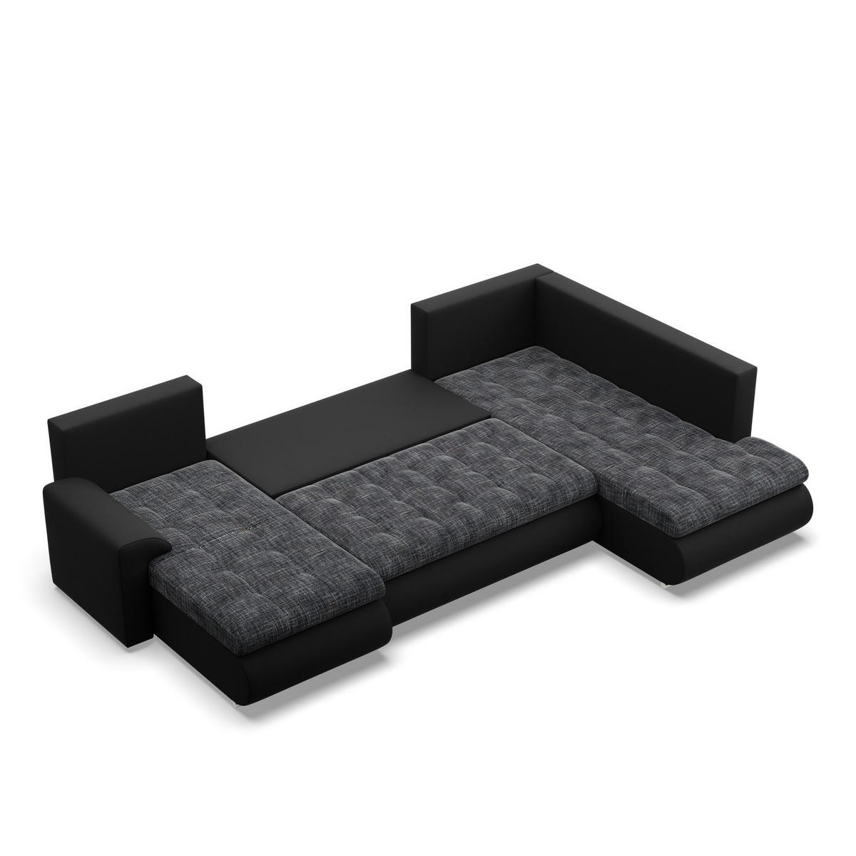 U-SOFA MIT SCHLAFFUNKTION FORESTA, Schwarz + Schwarz - Schwarz, Textil (300/89/200cm)