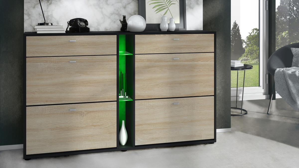 SCHUHSCHRANK Today Fronten in Eiche sägerau - Eiche San Remo, Holzwerkstoff (155.5/95/28cm) - Vladon