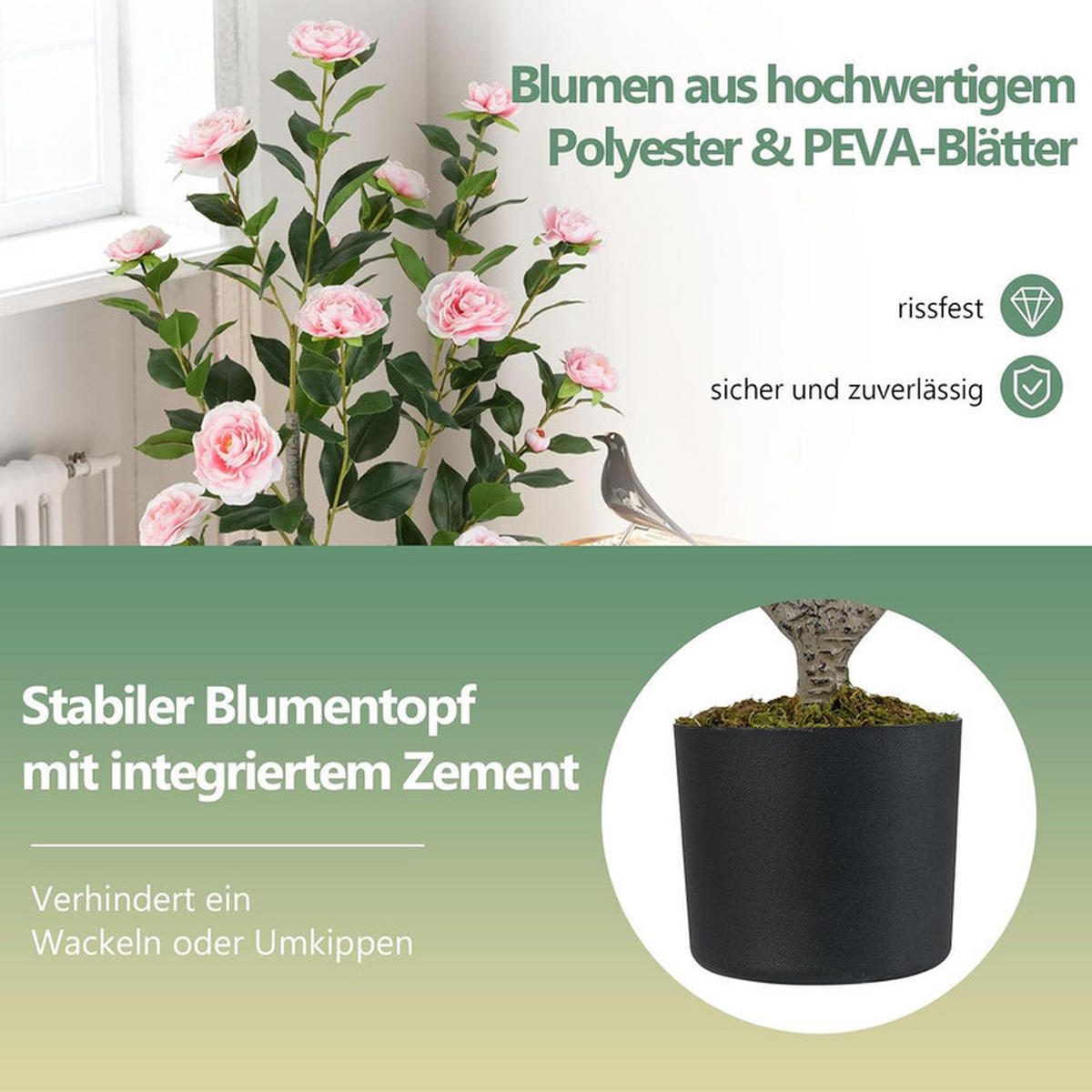 KUNSTBAUM mit Blüten rosa - Pink, Kunststoff (90cm) - COSTWAY