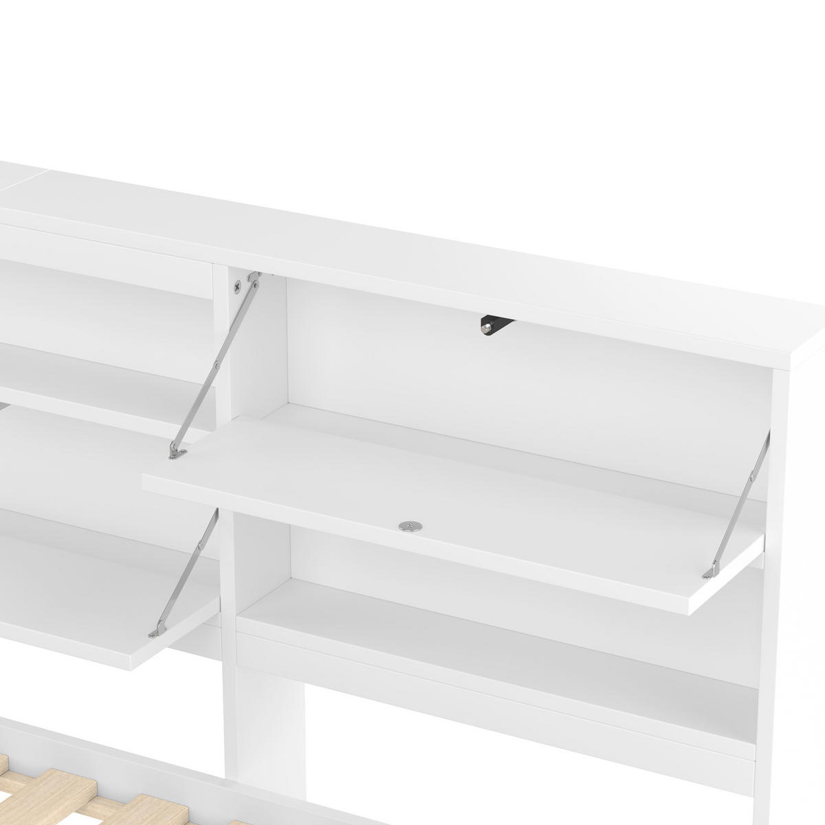 POLSTERBETT aus Kiefernholz 140x200 cm in Weiß mit Ausziehbett & Kopfteil-Stauraum - Weiß, Holz (90/200cm) - Modfu