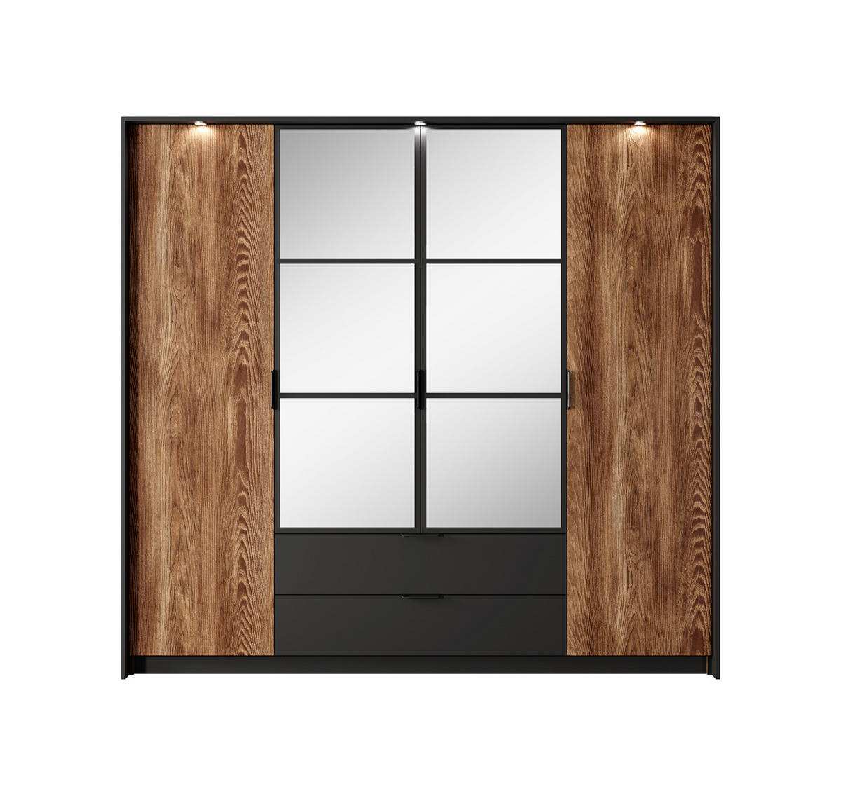KLEIDERSCHRANK MELTON 223 cm Kastanie / Anthrazit - mit Spiegel, Schubladen und LED - Kastanienfarben/Anthrazit, Holz/Holzwerkstoff (223/210/59cm) - Ravio