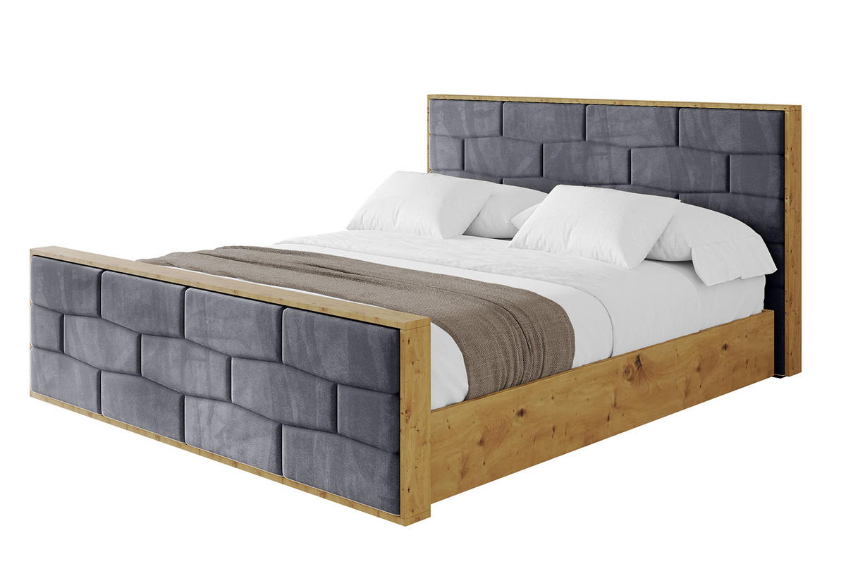 POLSTERBETT mit Bettkasten, Fußteil und Lattenrost, Boxbett mit Matratze H3/H4 - ENZO8-Z 120x200 Dunkelgrau - Dunkelgrau, Holzwerkstoff/Textil (120/200cm) - ALTDECOR